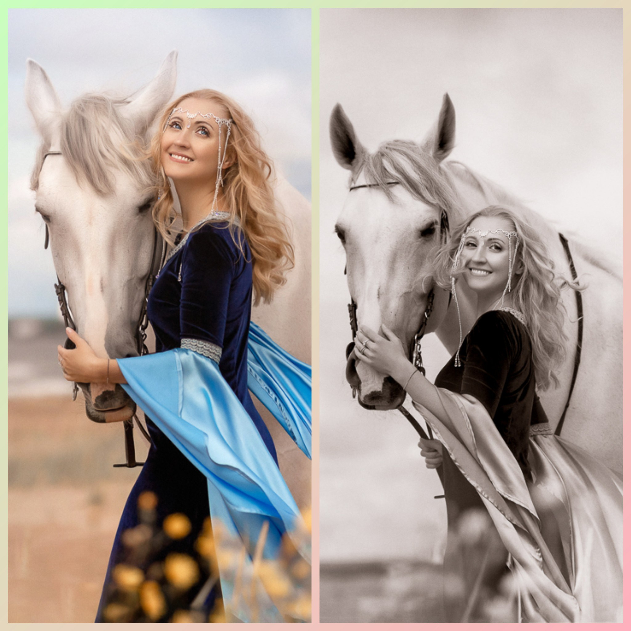 Фотосессия с белой лошадью на заливе СПб