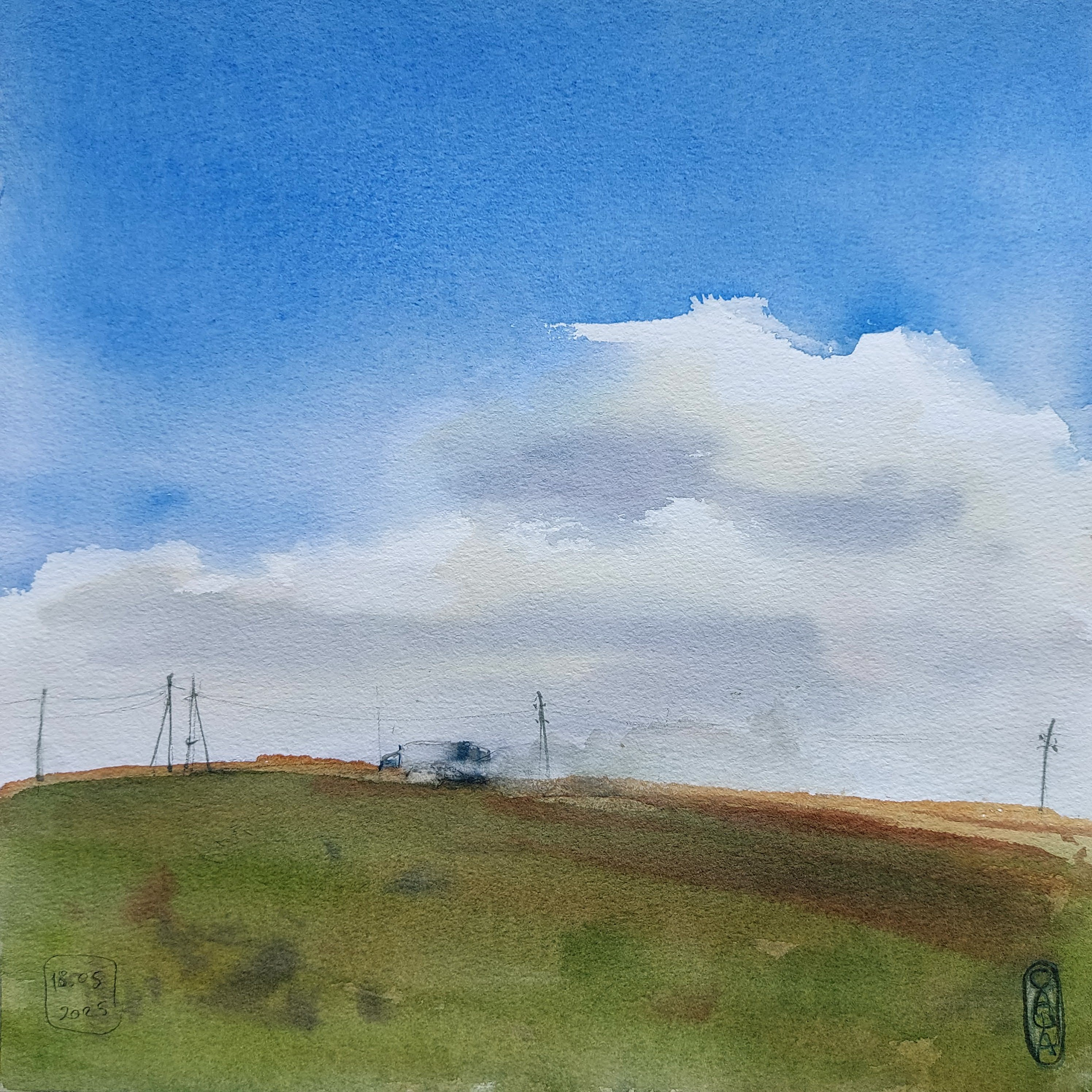 The hill in front of the Big Red Barrel | Krasnokamensk, Zabaykalsky Krai, Russia | May 2025 | 26 x 26 cm