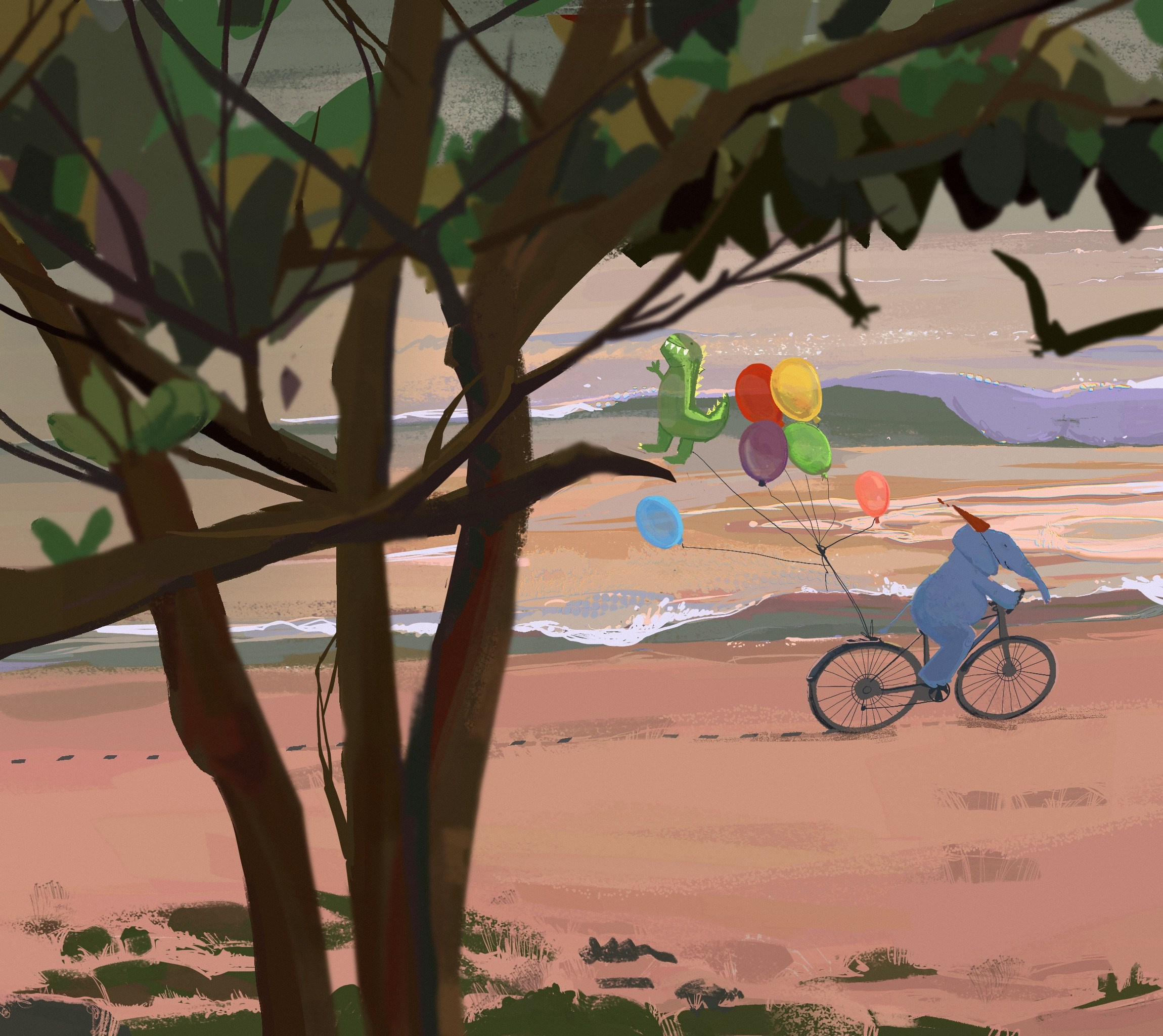 Детская иллюстрация слоник на велосипеде