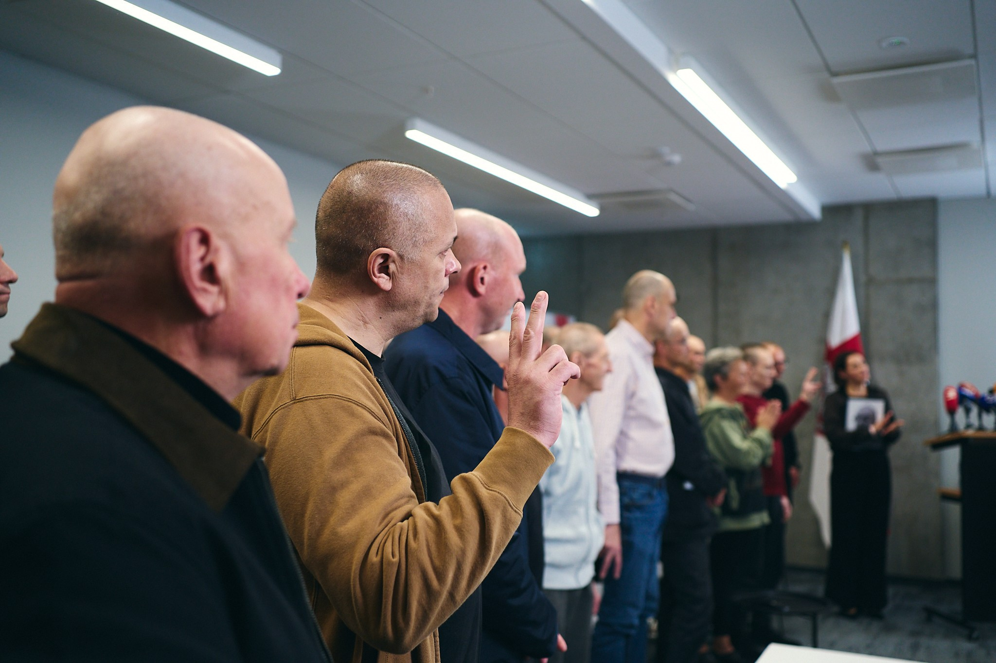Press conference with Sviatlana Tsikhanouskaya and released political prisoners. Photographer in Vilnius