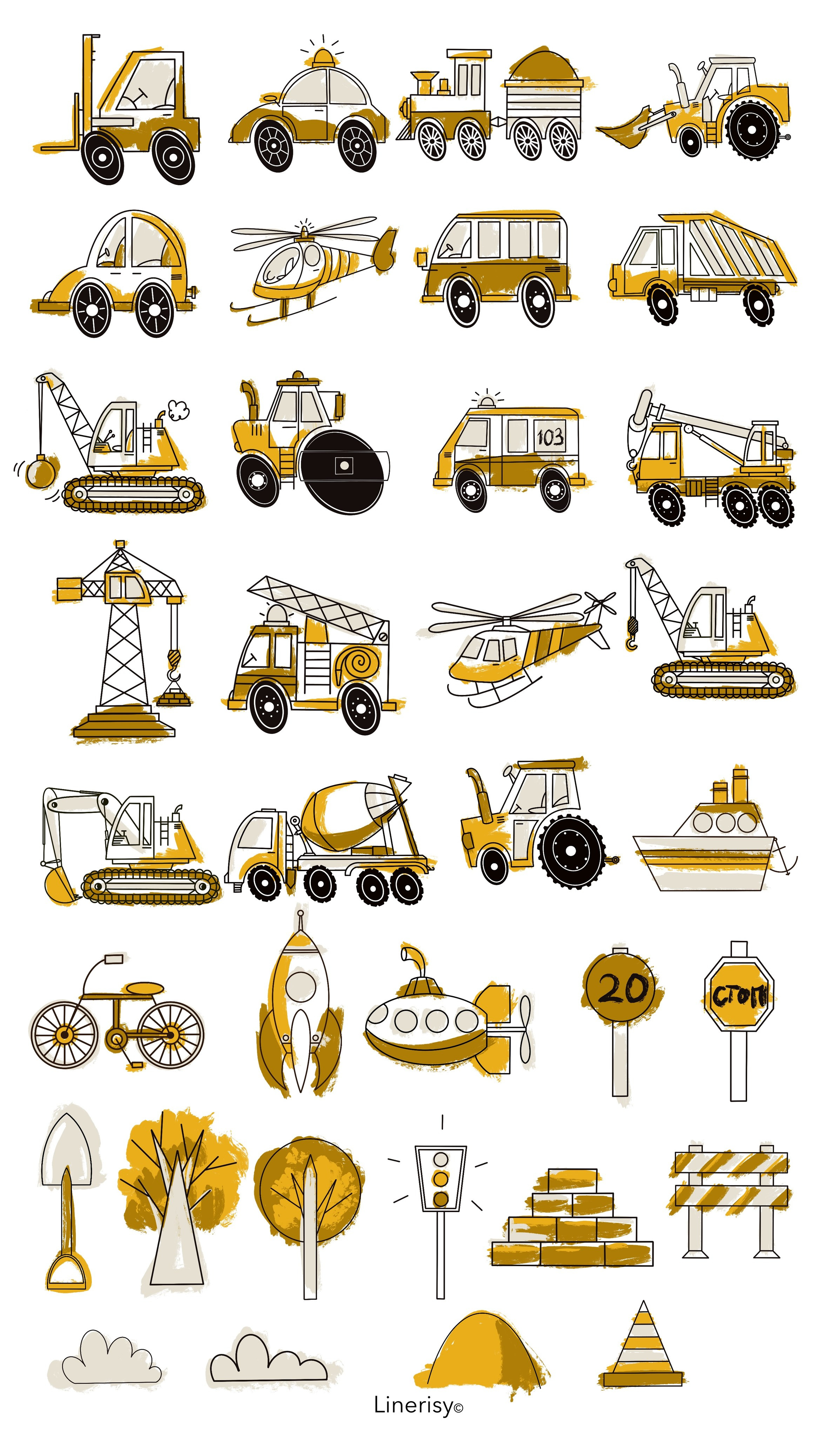 Графические иллюстрации, композиции, элементы. Художник-иллюстратор Евгения Бекренёва