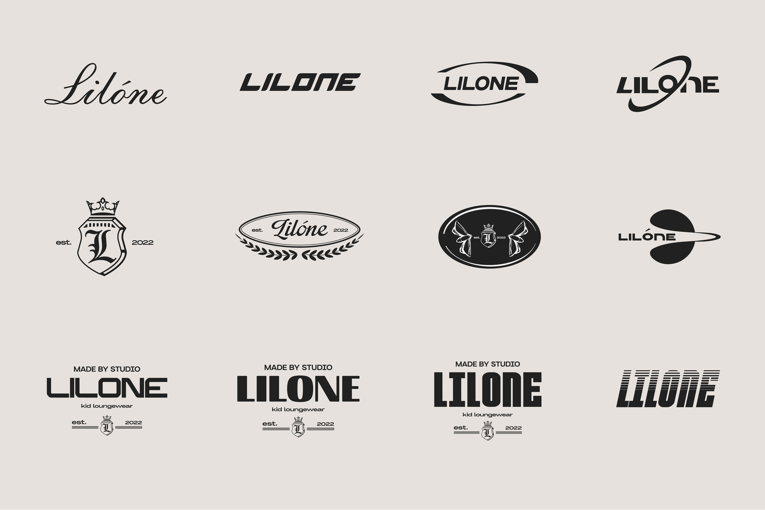 Серия минималистичных дизайнов в разных стилях с названием бренда Lilone
