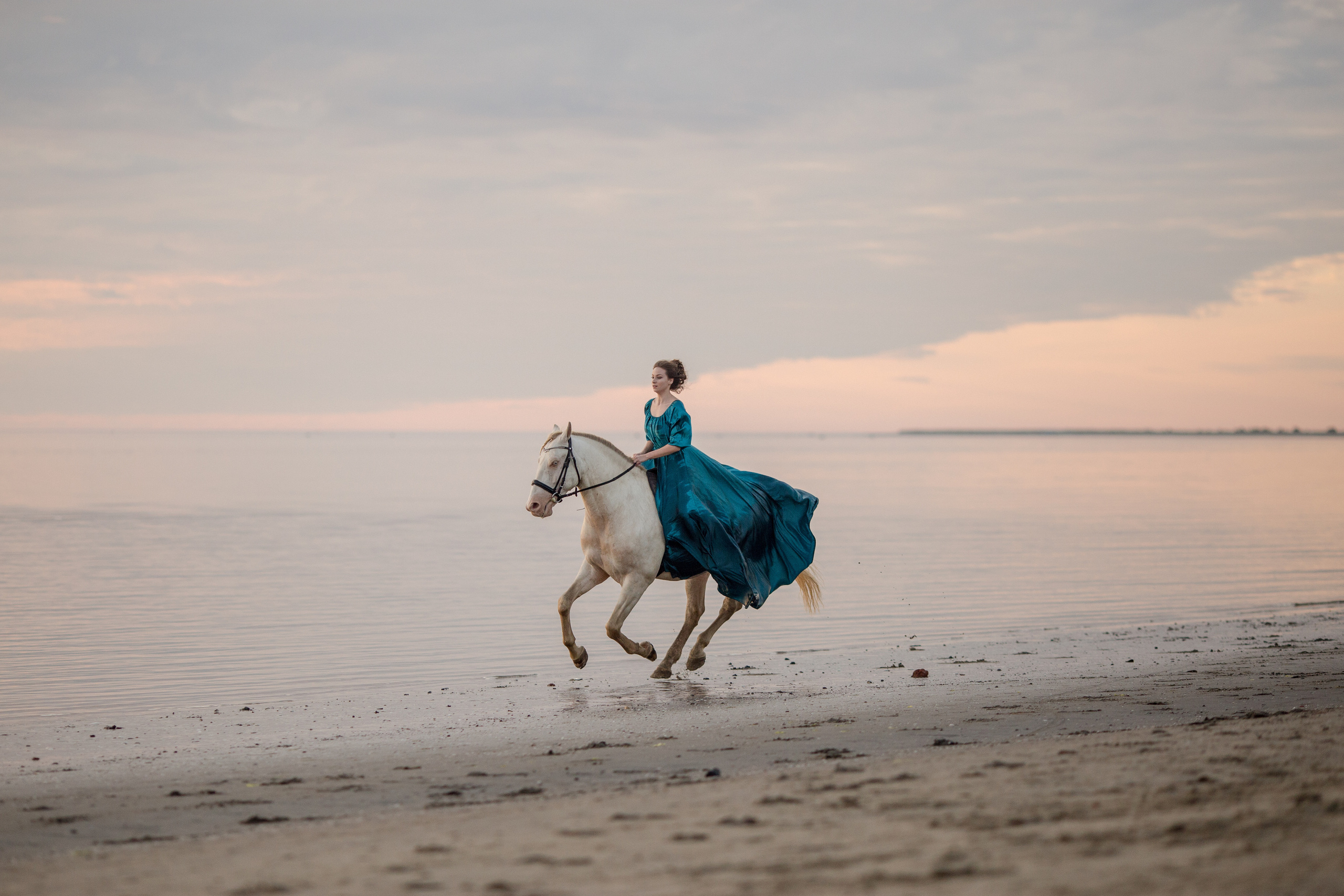 Фото девушки и лошади на море