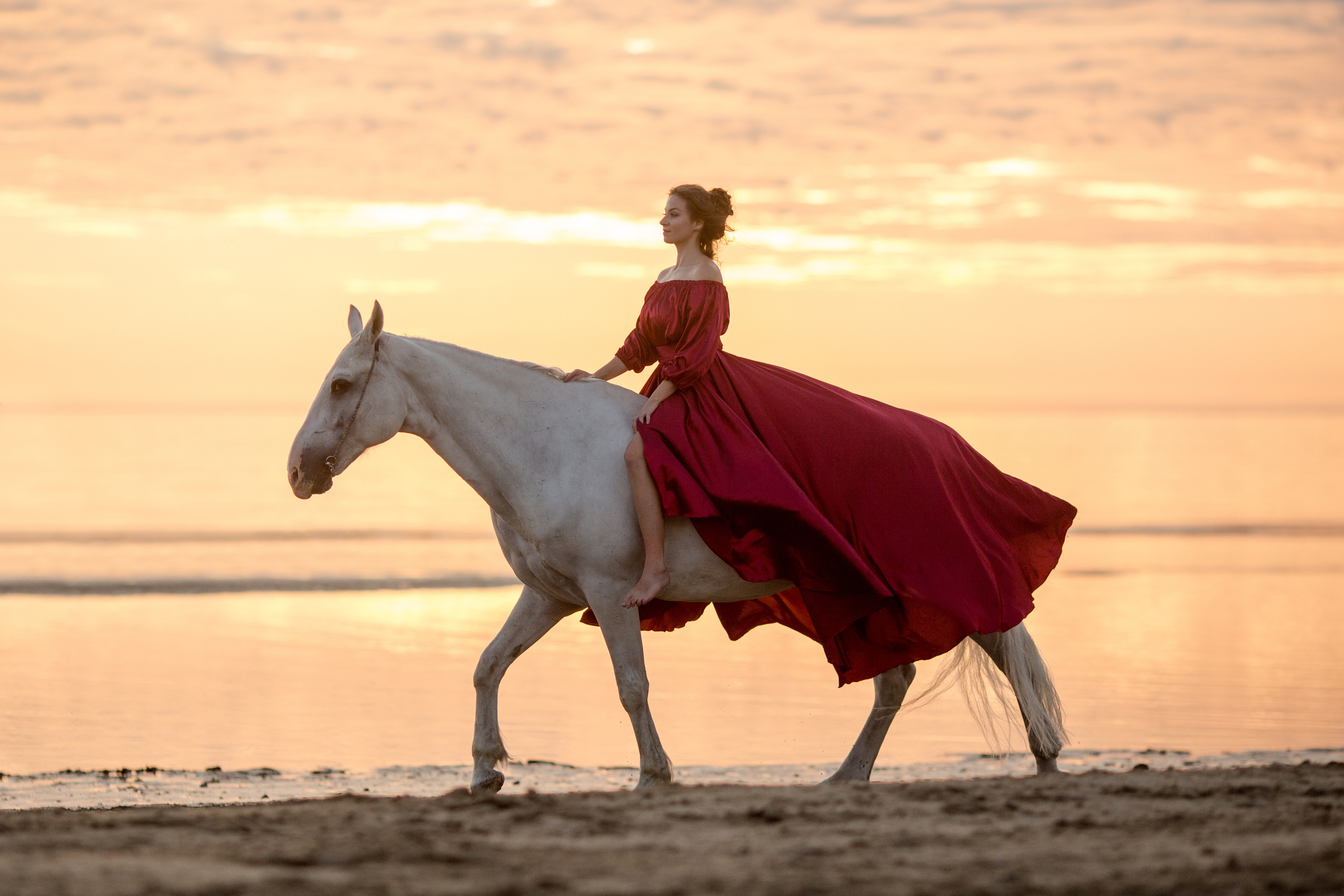 Фото девушки и лошади на море