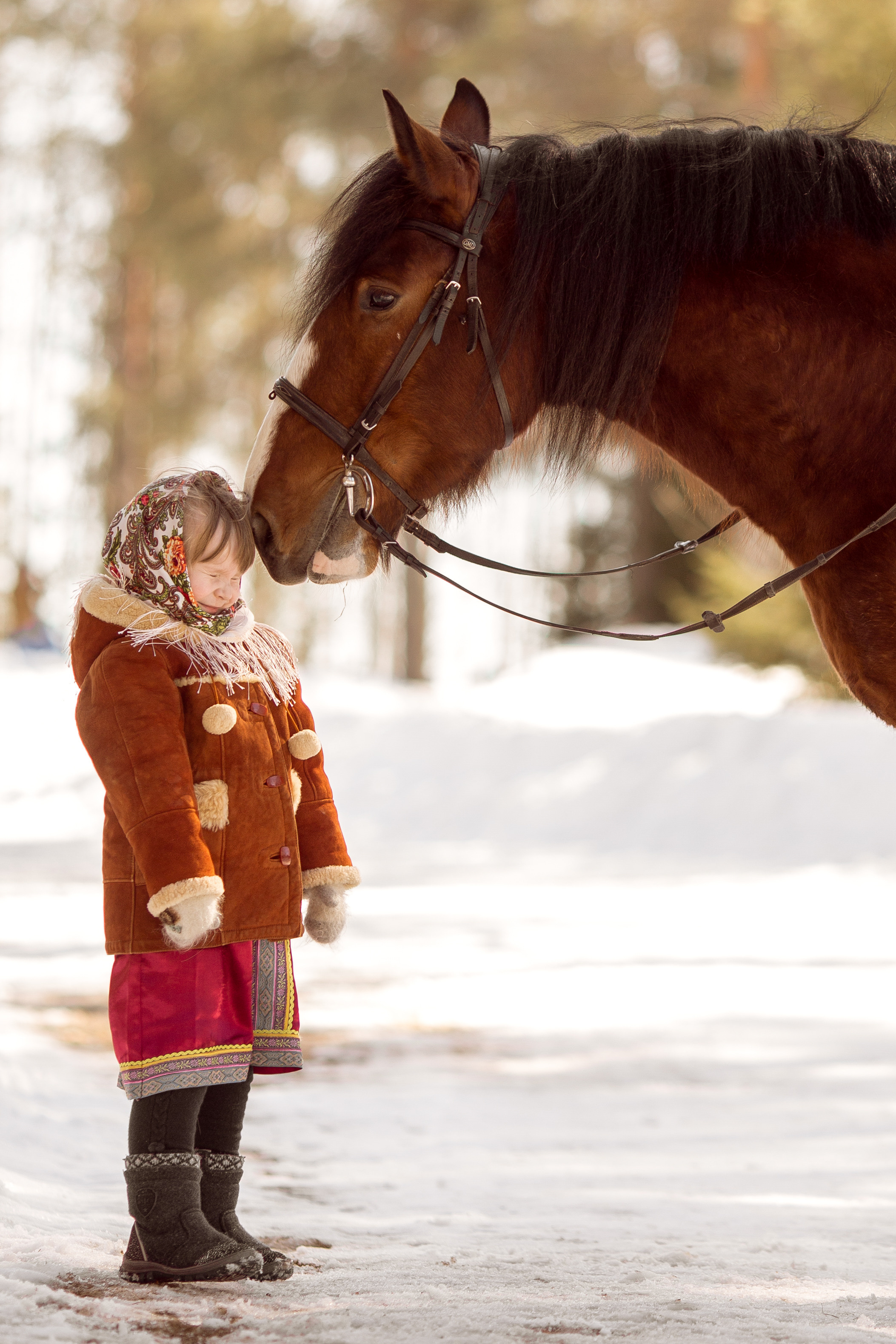 Детские фото с лошадью в русско-народном стиле