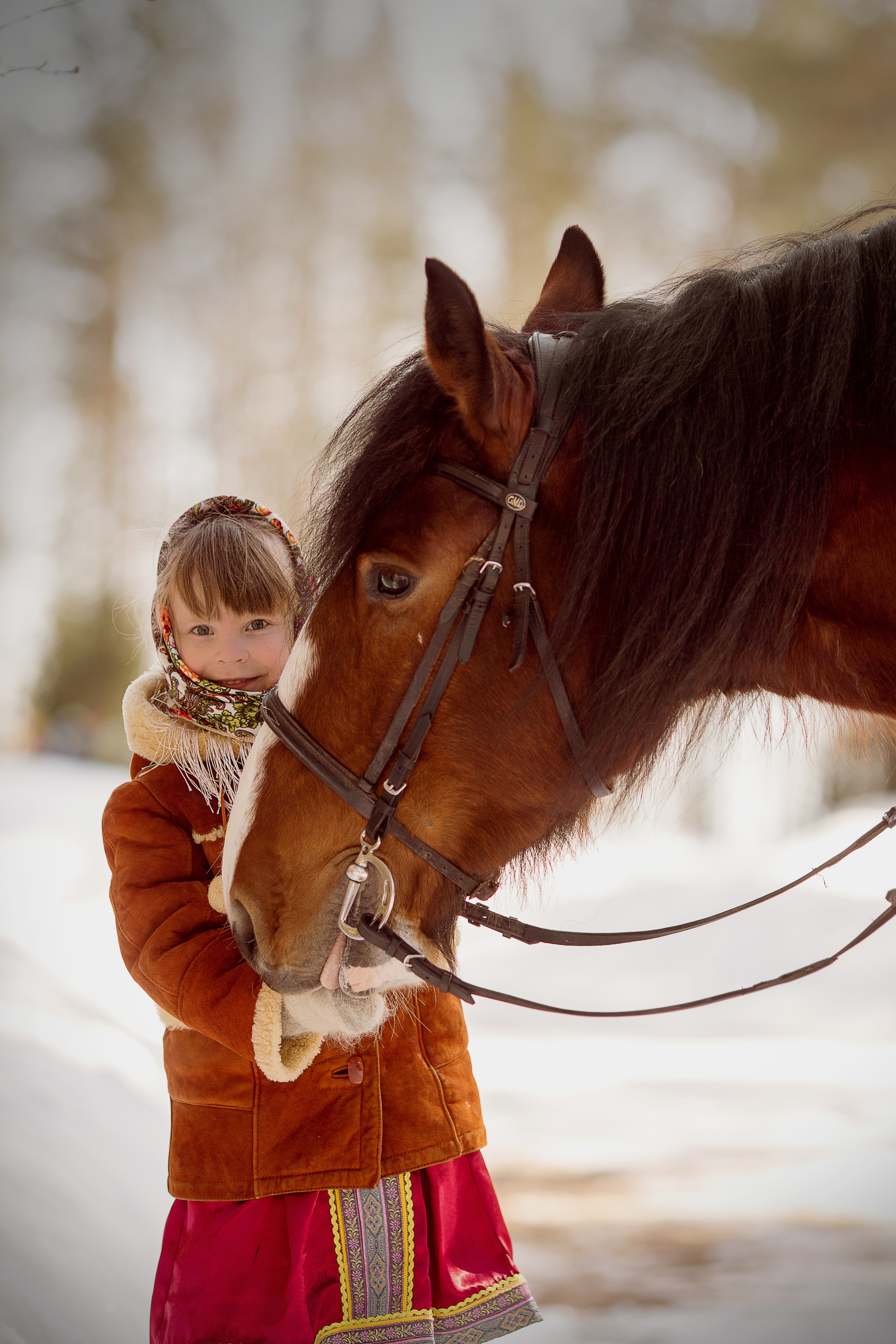 Детские фото с лошадью в русско-народном стиле
