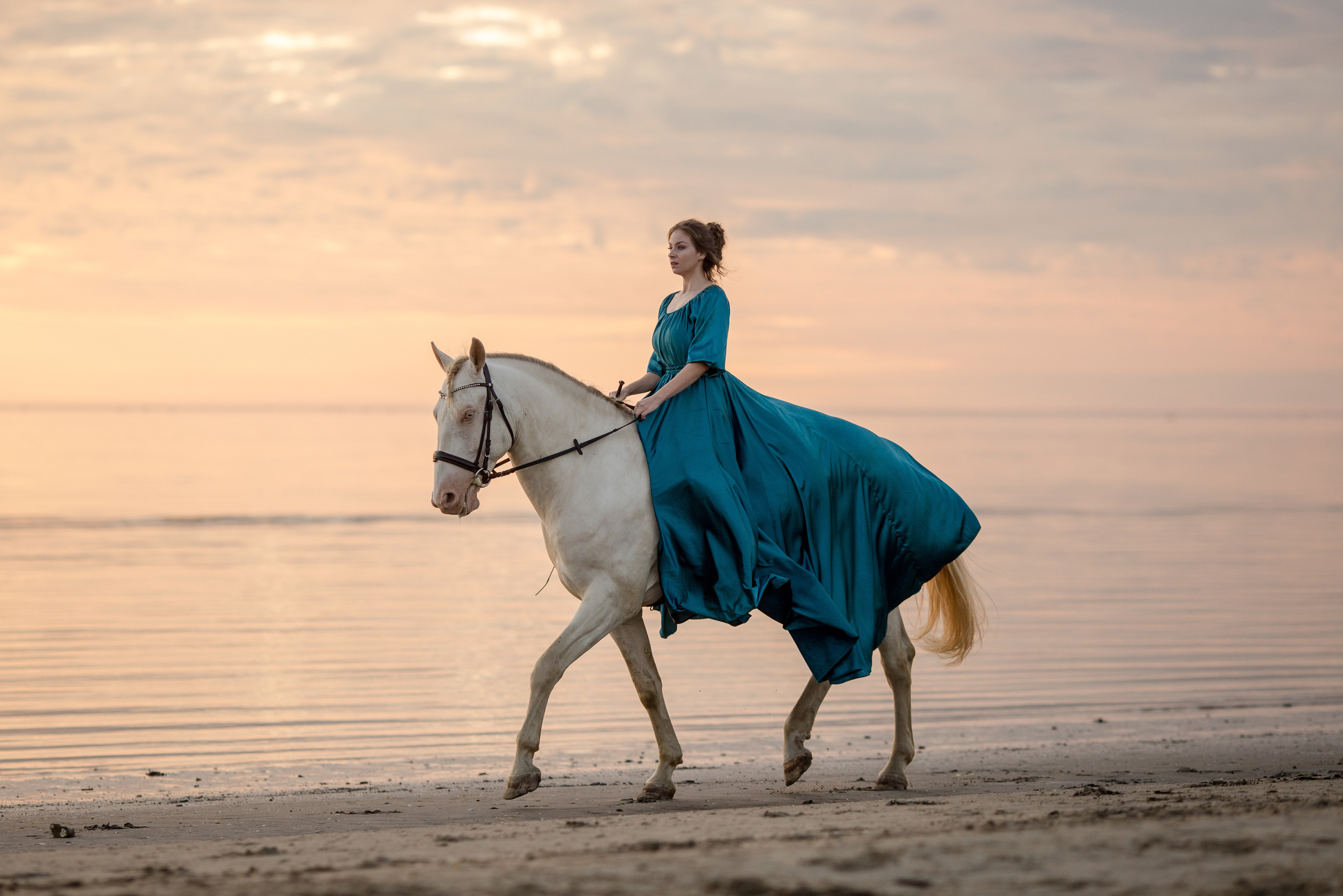 Фото девушки и лошади на море