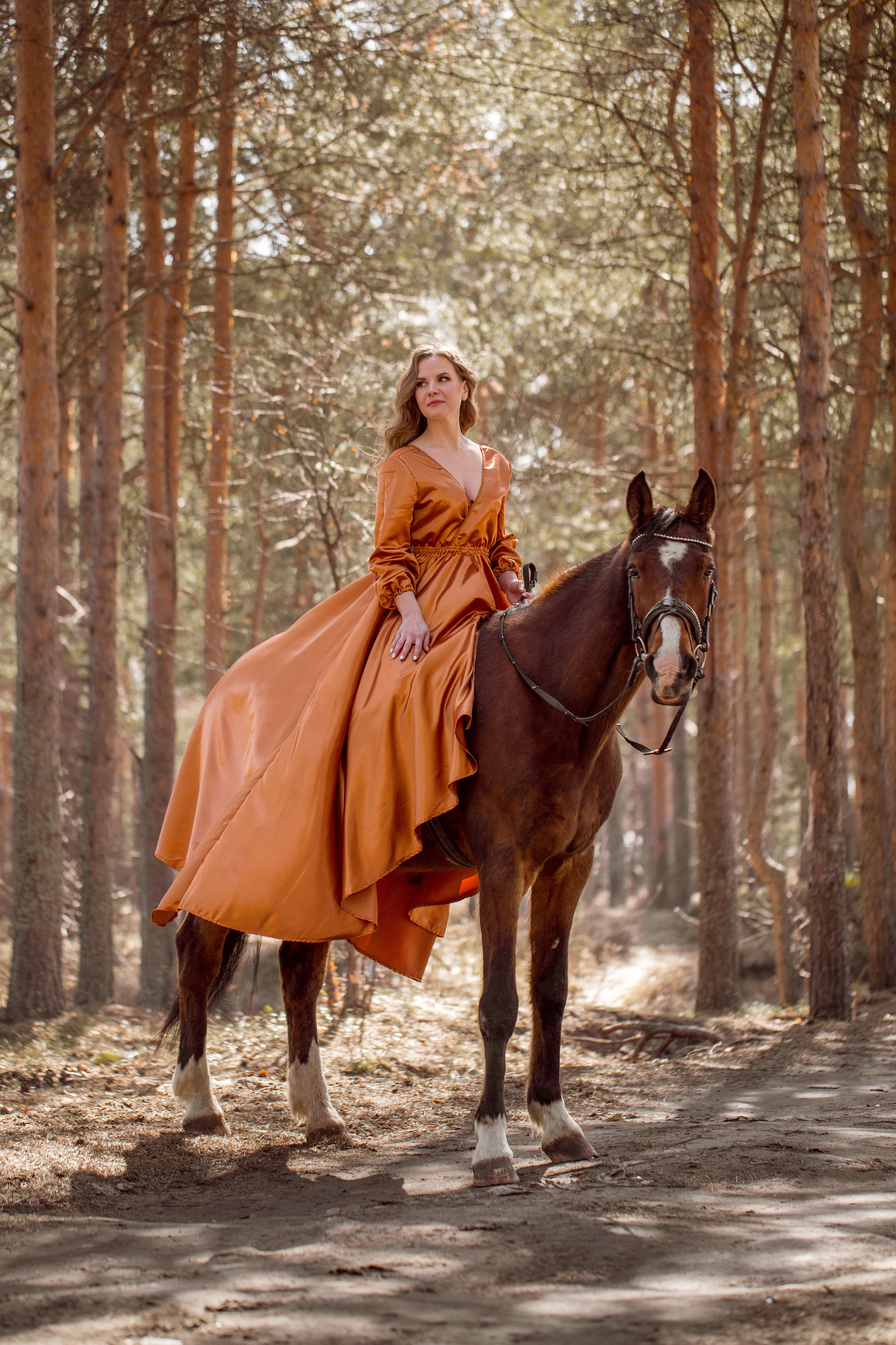 Фотосессия в сосновом бору с лошадью