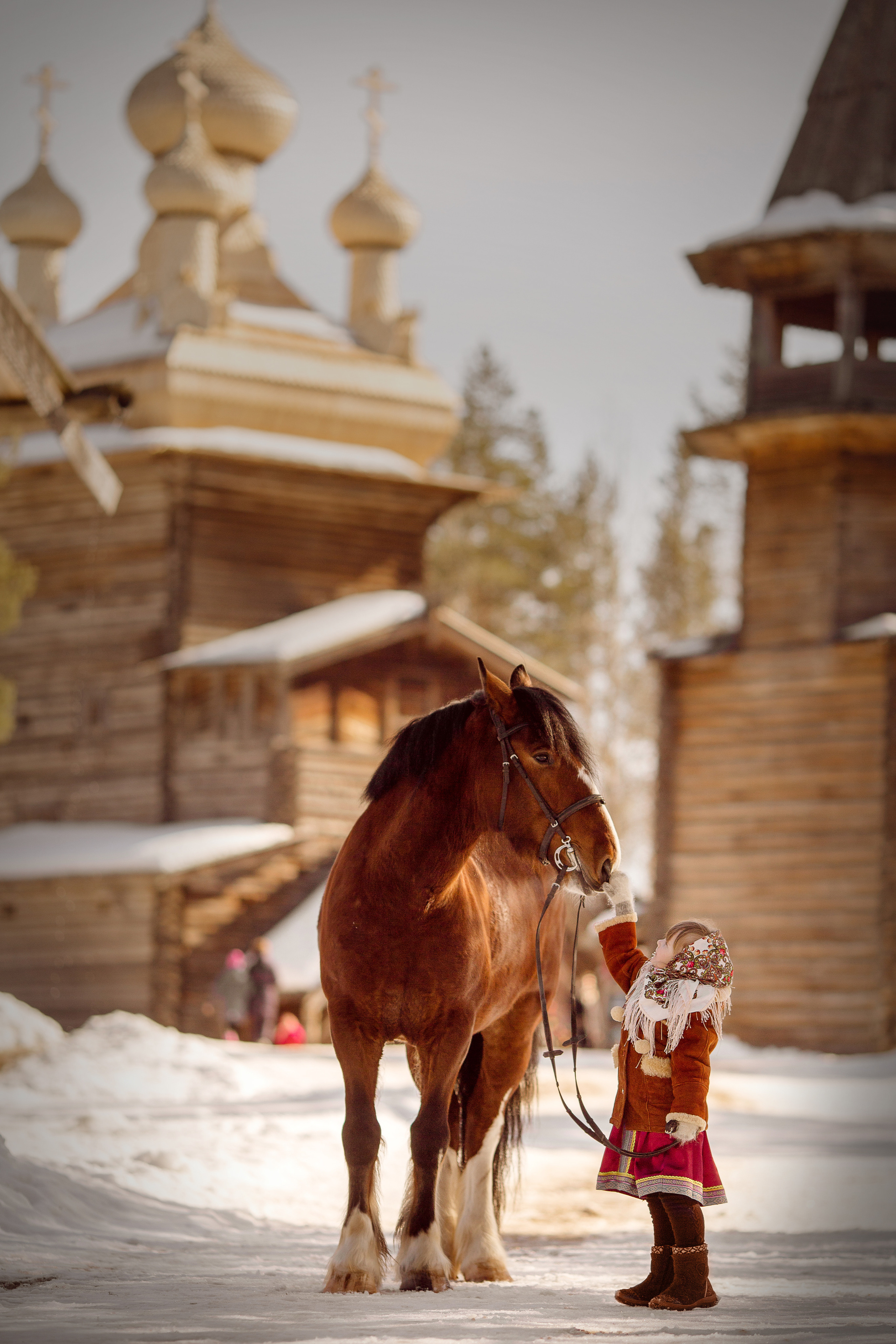 Детские фото с лошадью в русско-народном стиле