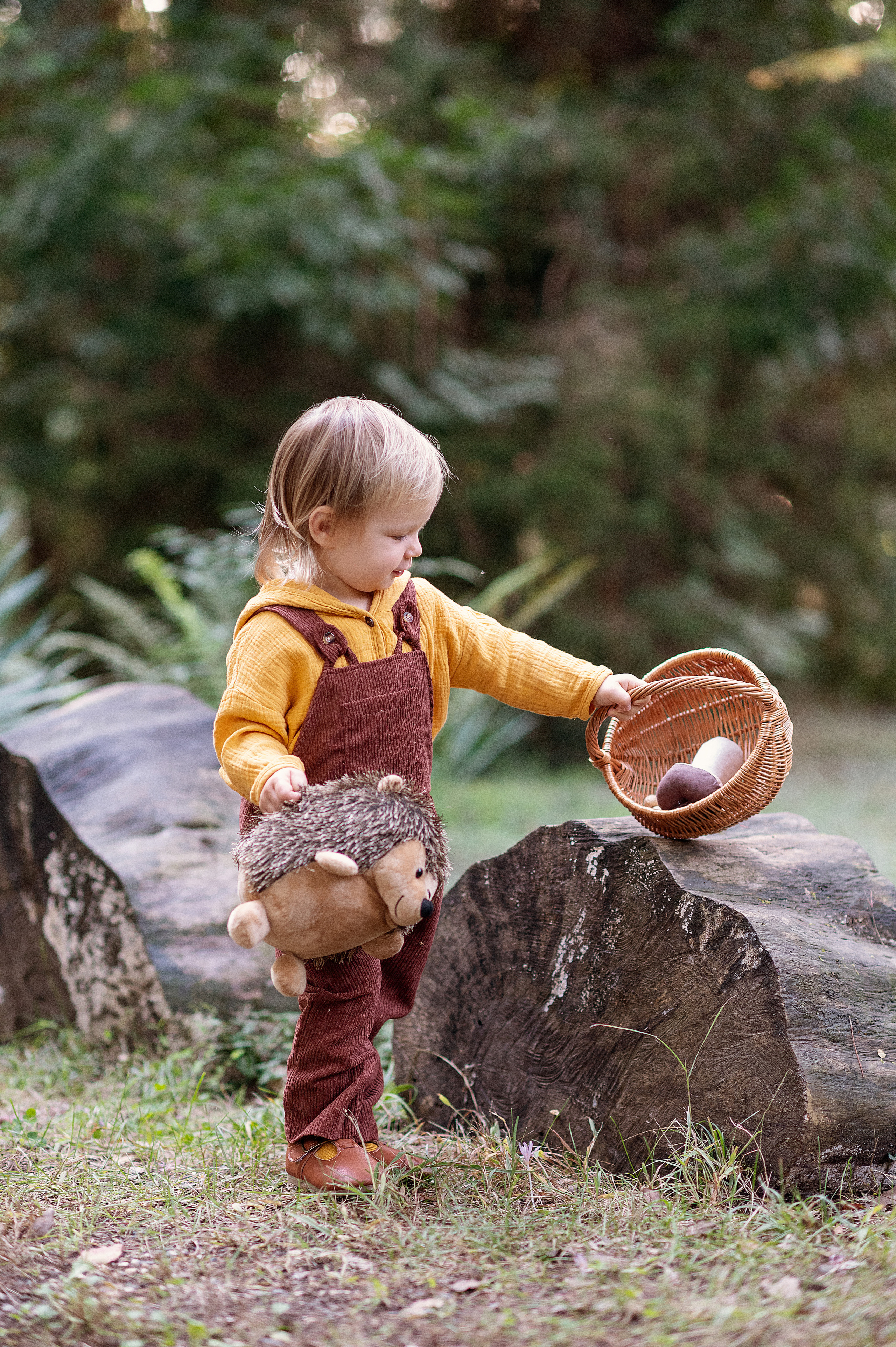 Ежик, грибы и орешки для белочки. Детский фотограф Абхазия