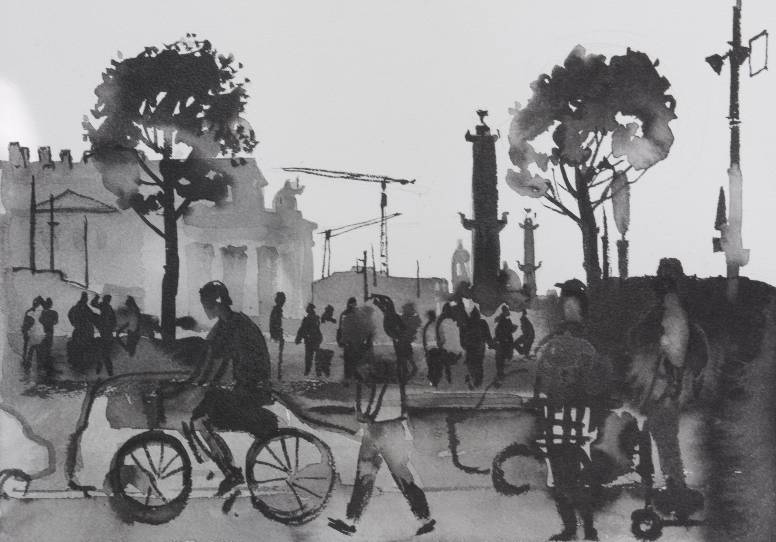 город, графика, черно-белый город, белые ночи, Петербург