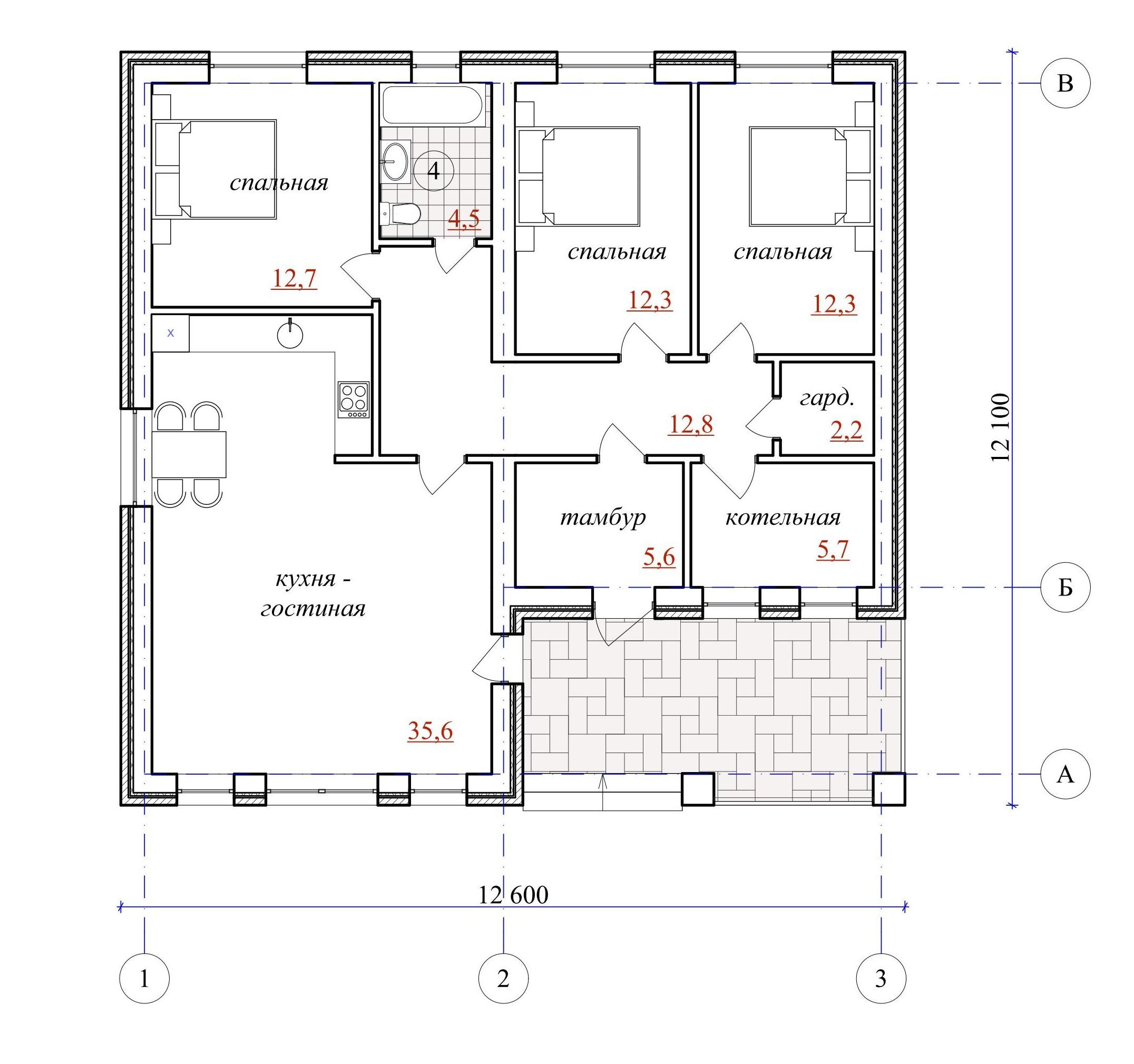 Проект одноэтажного дома. Das House
