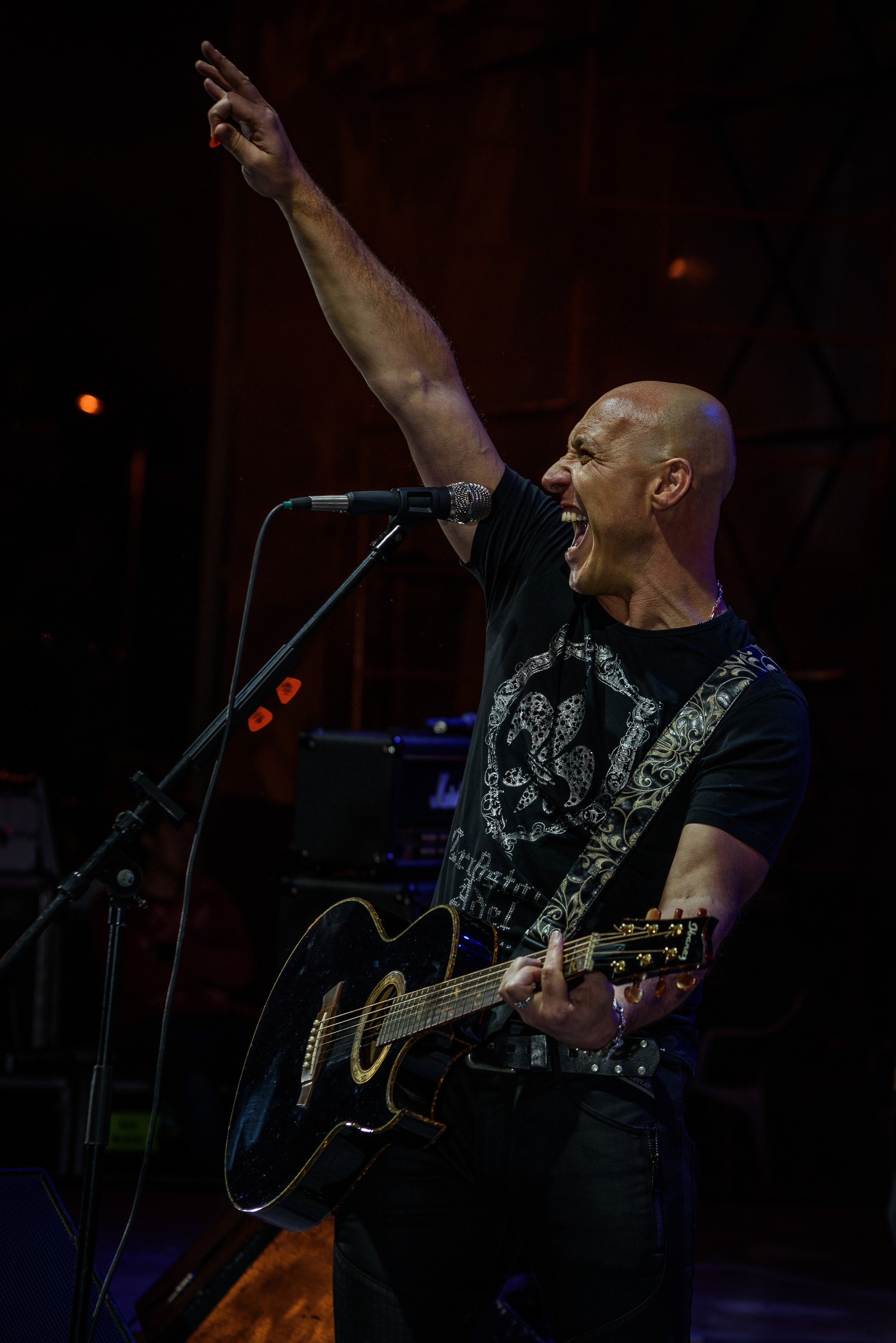 Денис Майданов кричит в микрофон на концерте