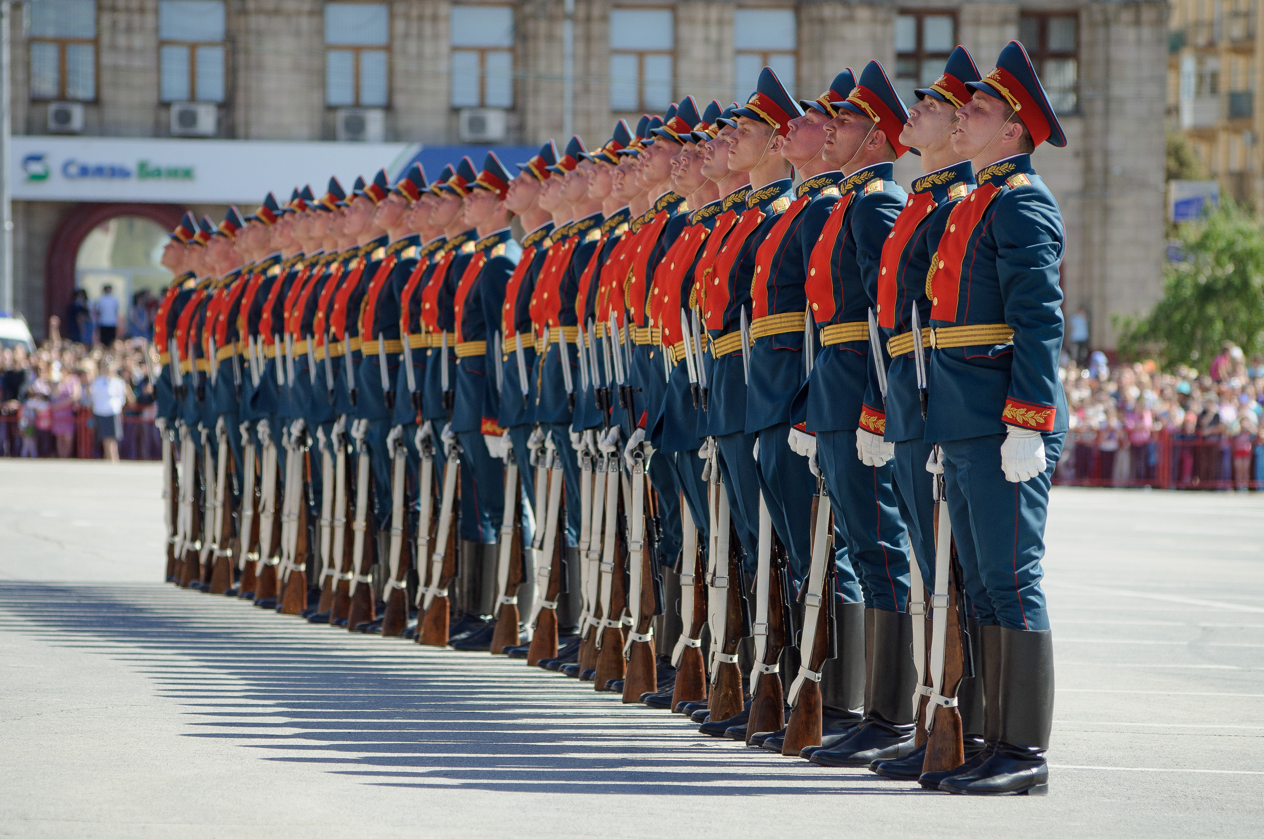 Рота почётного караула выстроилась в ряд на параде