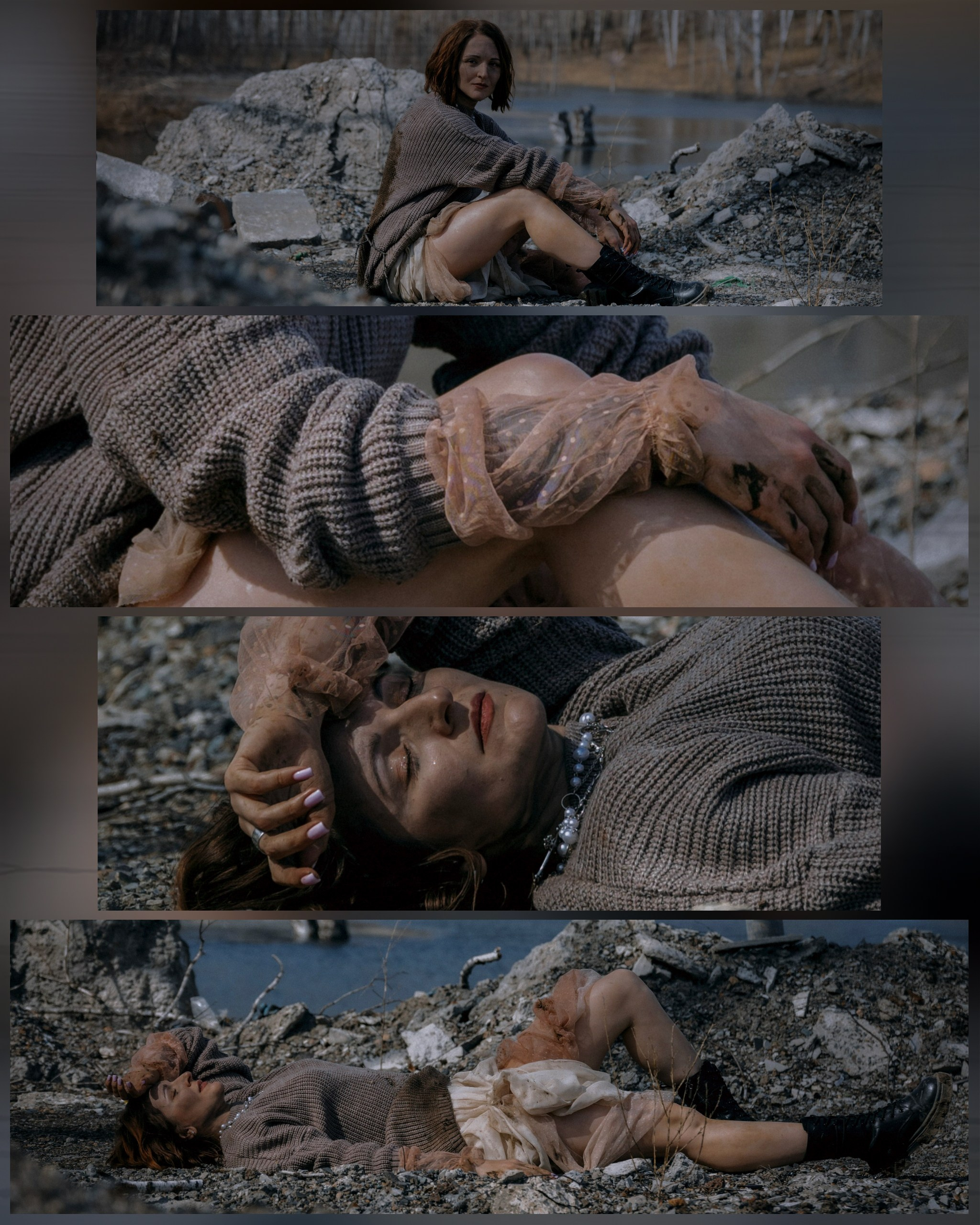 девушка лежит на земле 