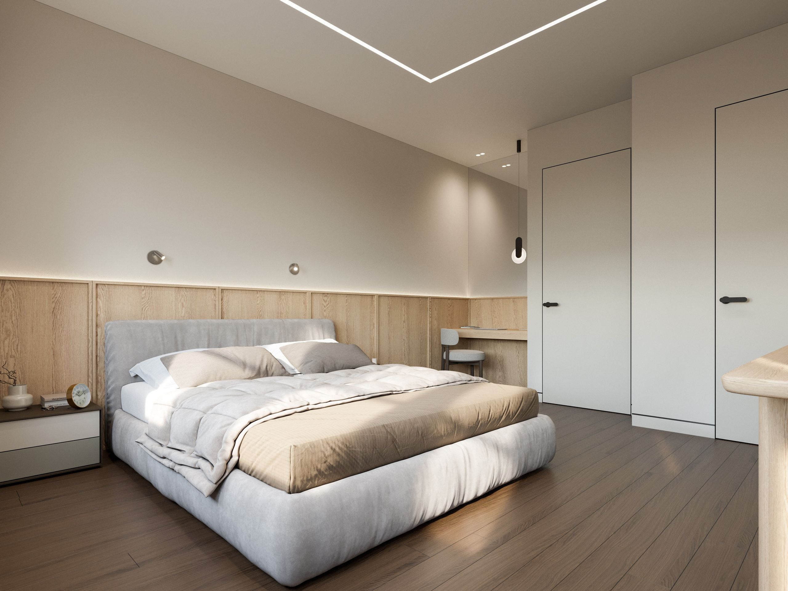 Туалетный столик в спальне с деревянной столешницей