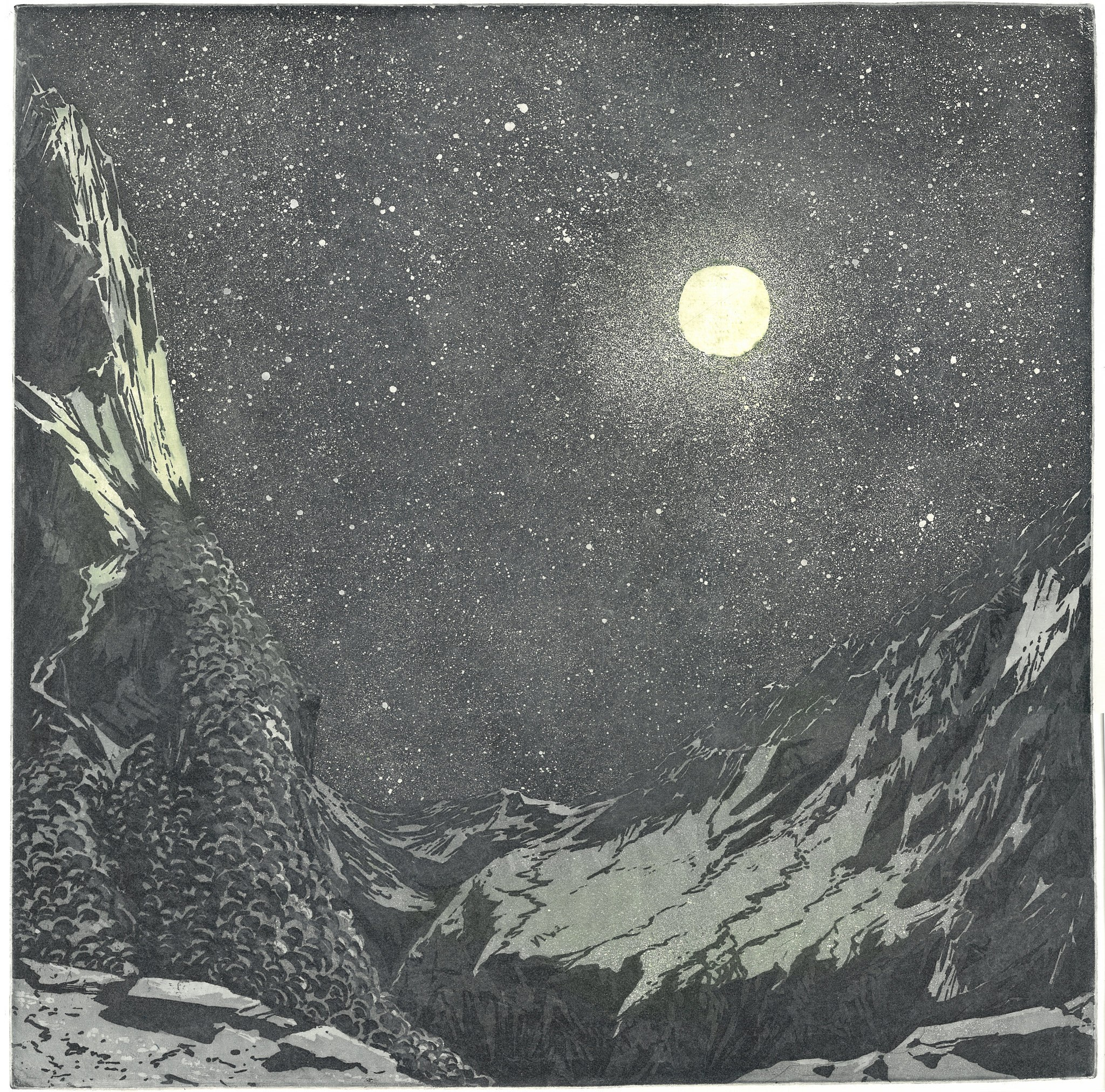 Елена Гражевская "Свет луны" 41x42 см, бумага, акватинта, 2021 г., 19 500 руб. Работа у автора