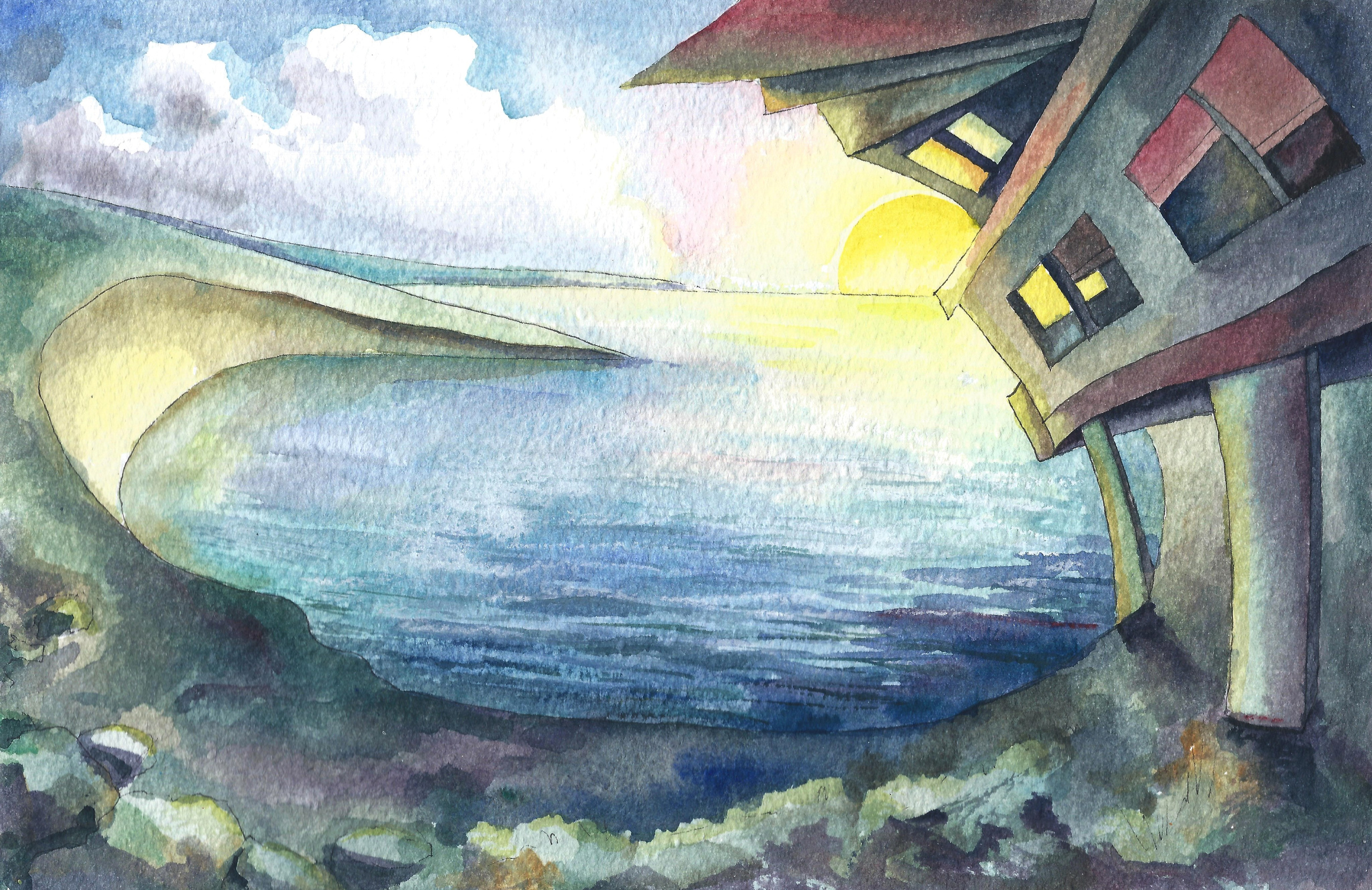 "Рассвет в другом мире", акварель / тушь, 2016