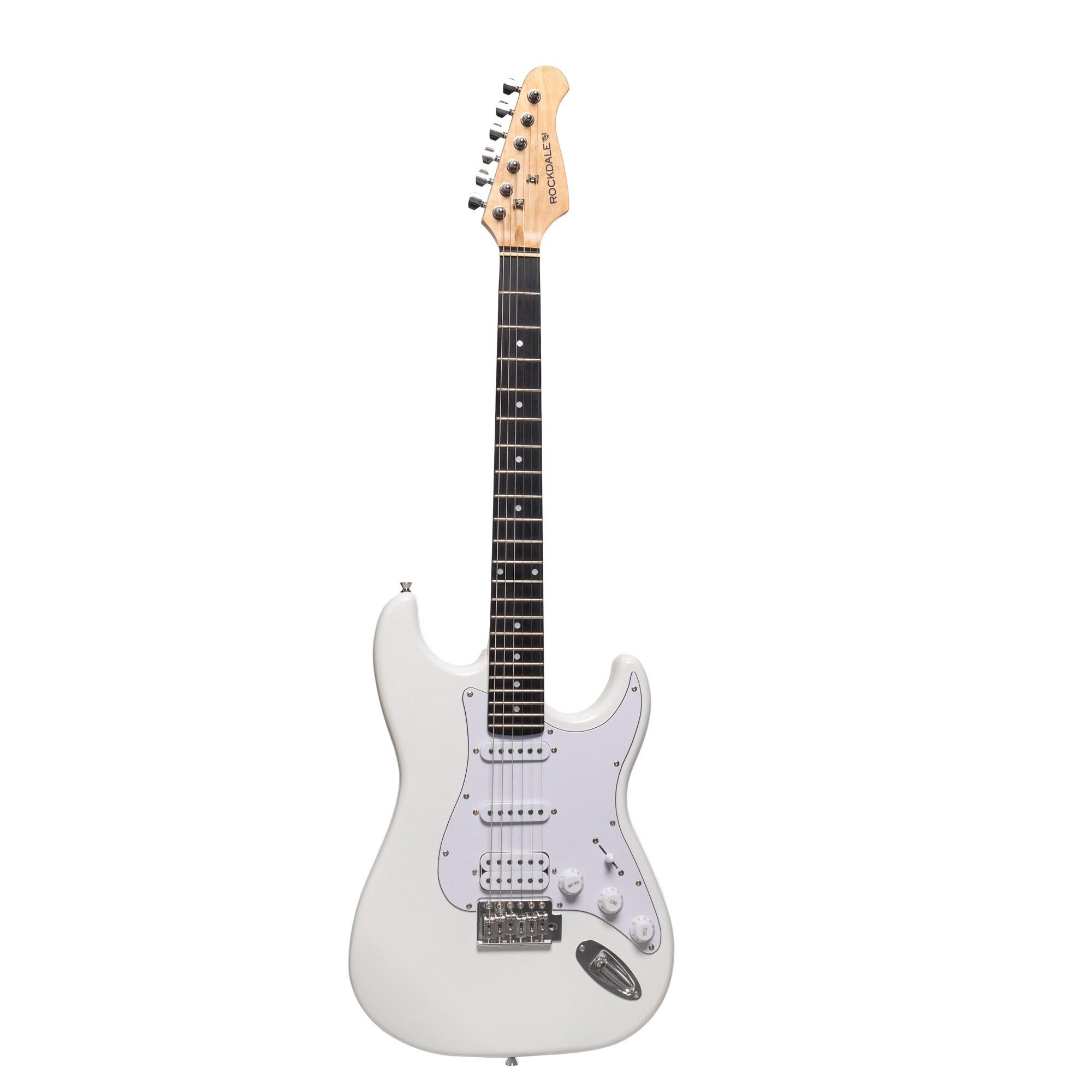 Белая электро-гитара фирмы rockdale