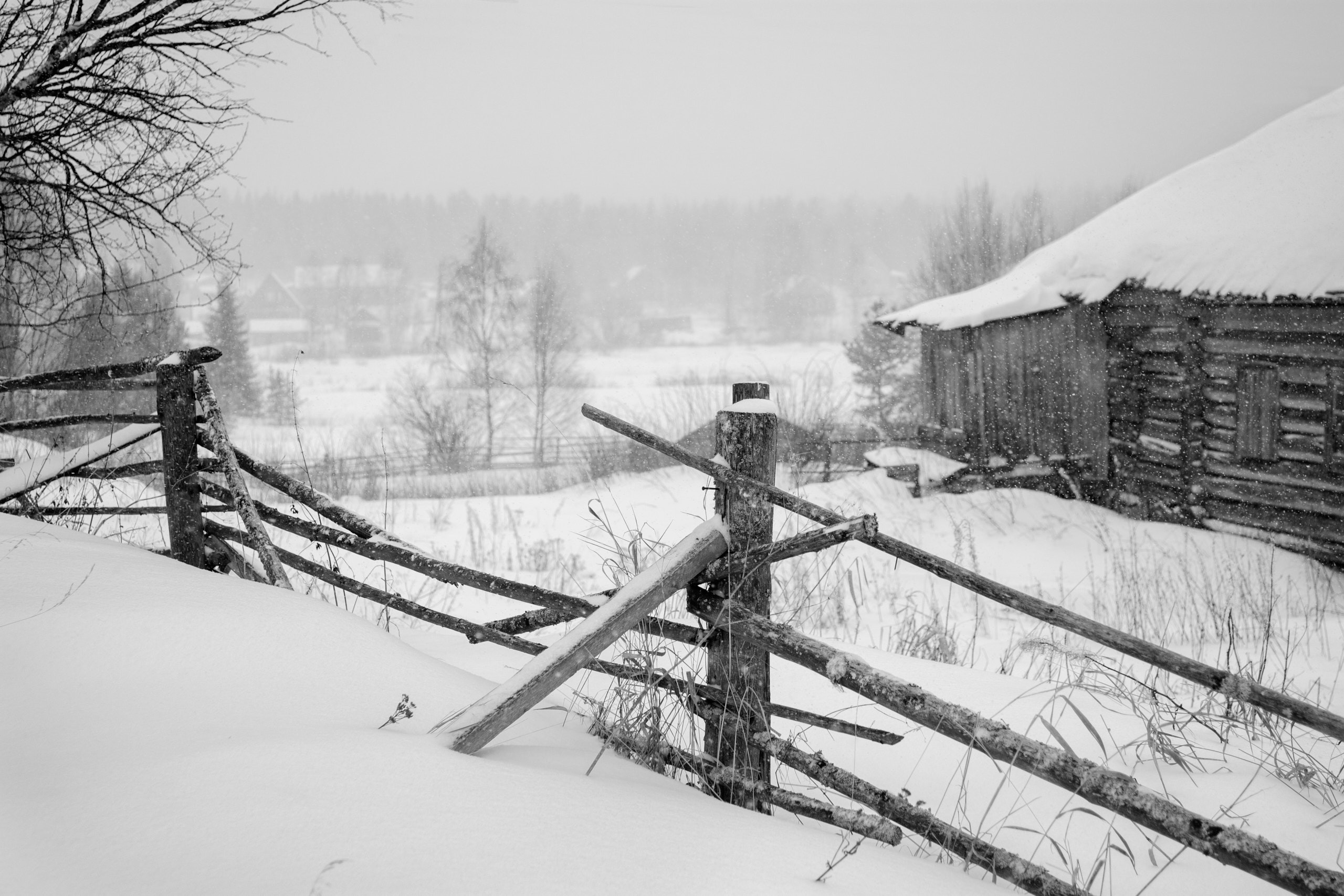 Деревенский зимний пейзаж на севере Карелии. Пейзажный фотограф Андрей Баскевич