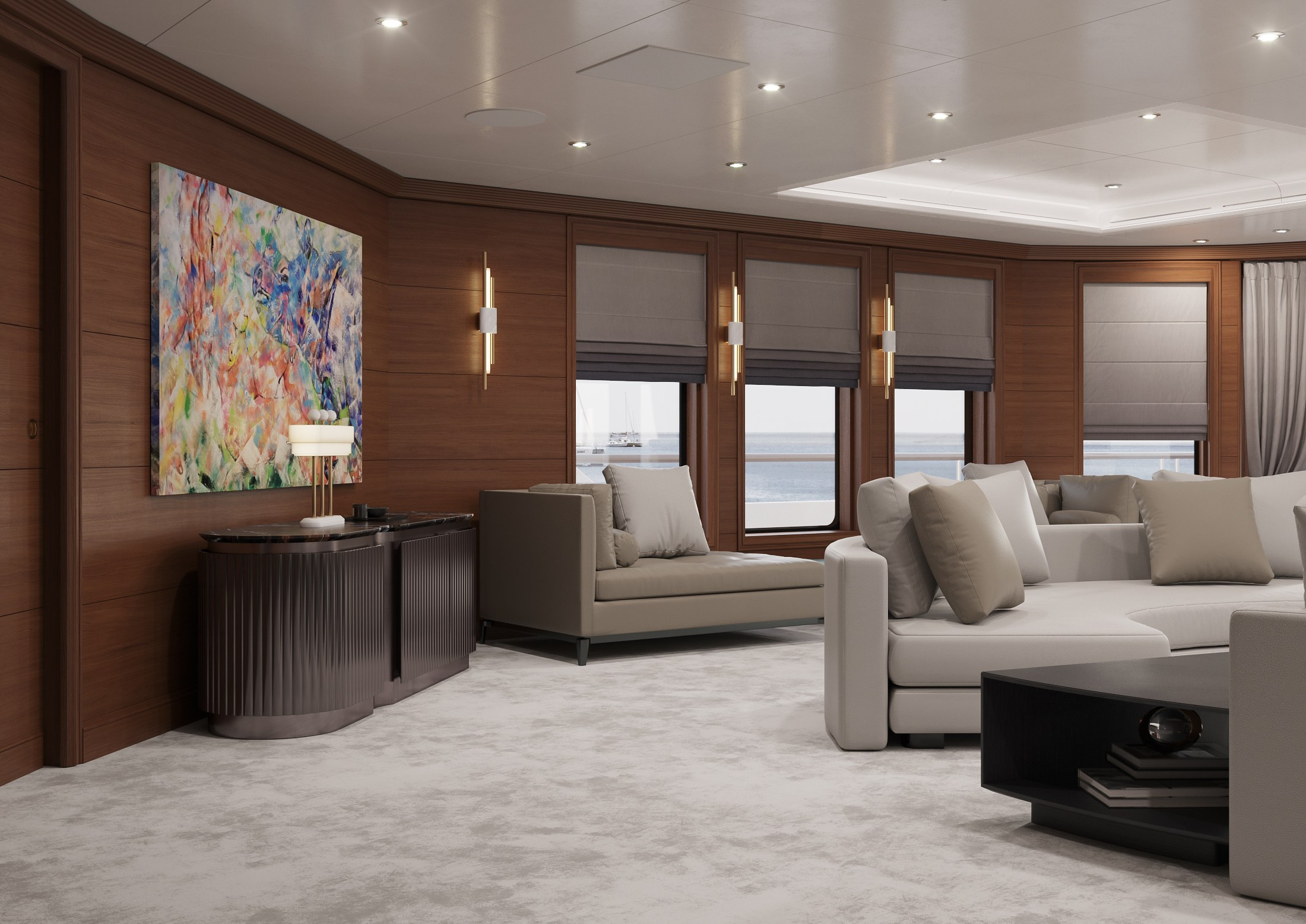 3 варианта гостиной на яхте. Дизайн Марина Павлюченкова. 3D визуализатор интерьеров Ксения Жарко