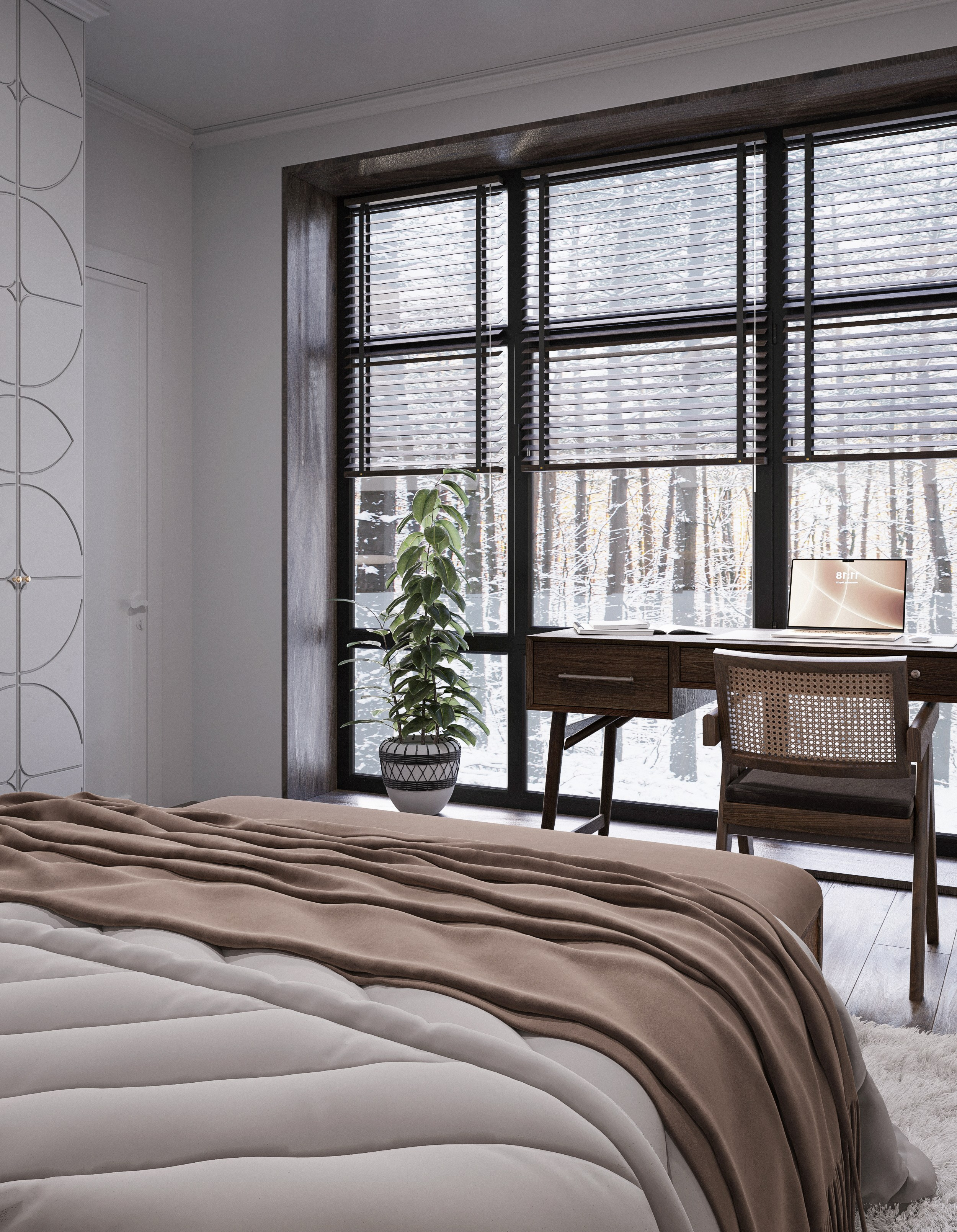 Forest night. 3D visualization of exteriors and interiors