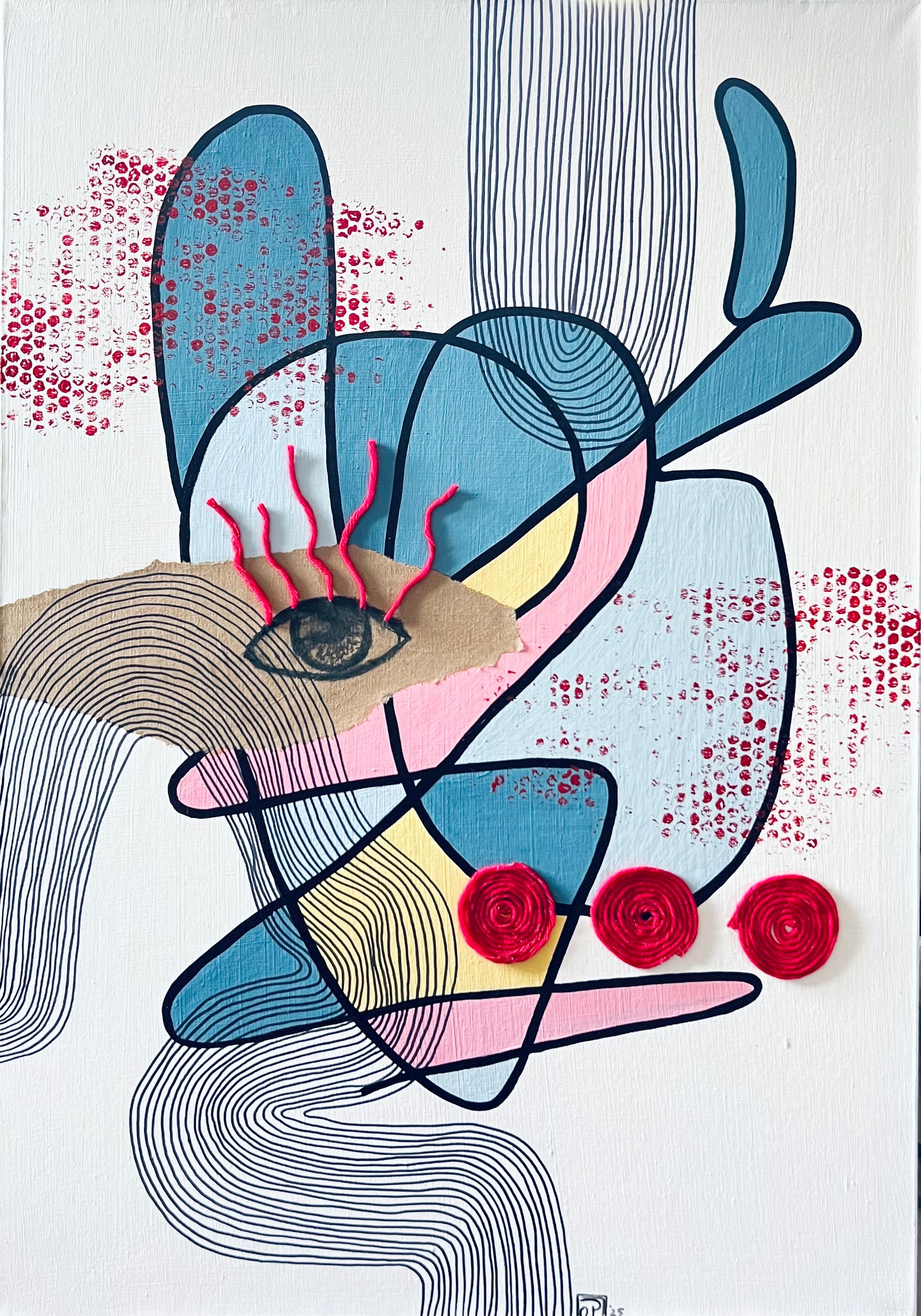 Автопортрет. Собирая взгляды. Смешанная техника, холст на подрамнике 70х100 см. 2025г. 70 000 руб