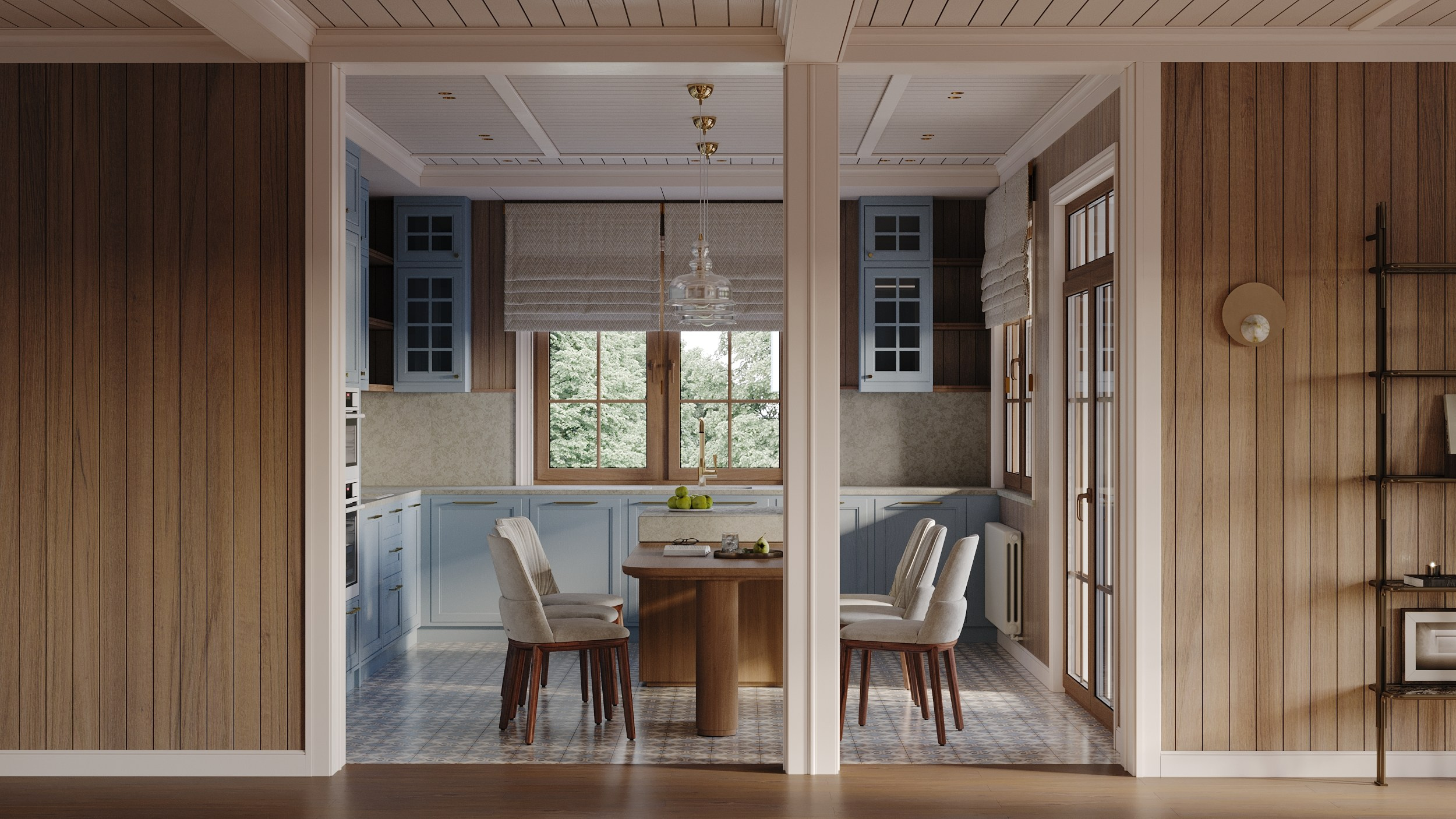 Кухня гостиная в частном доме. Клиент Elena Zorina design studio. Евгений Пырков — 3d визуализатор интерьеров и экстерьеров России