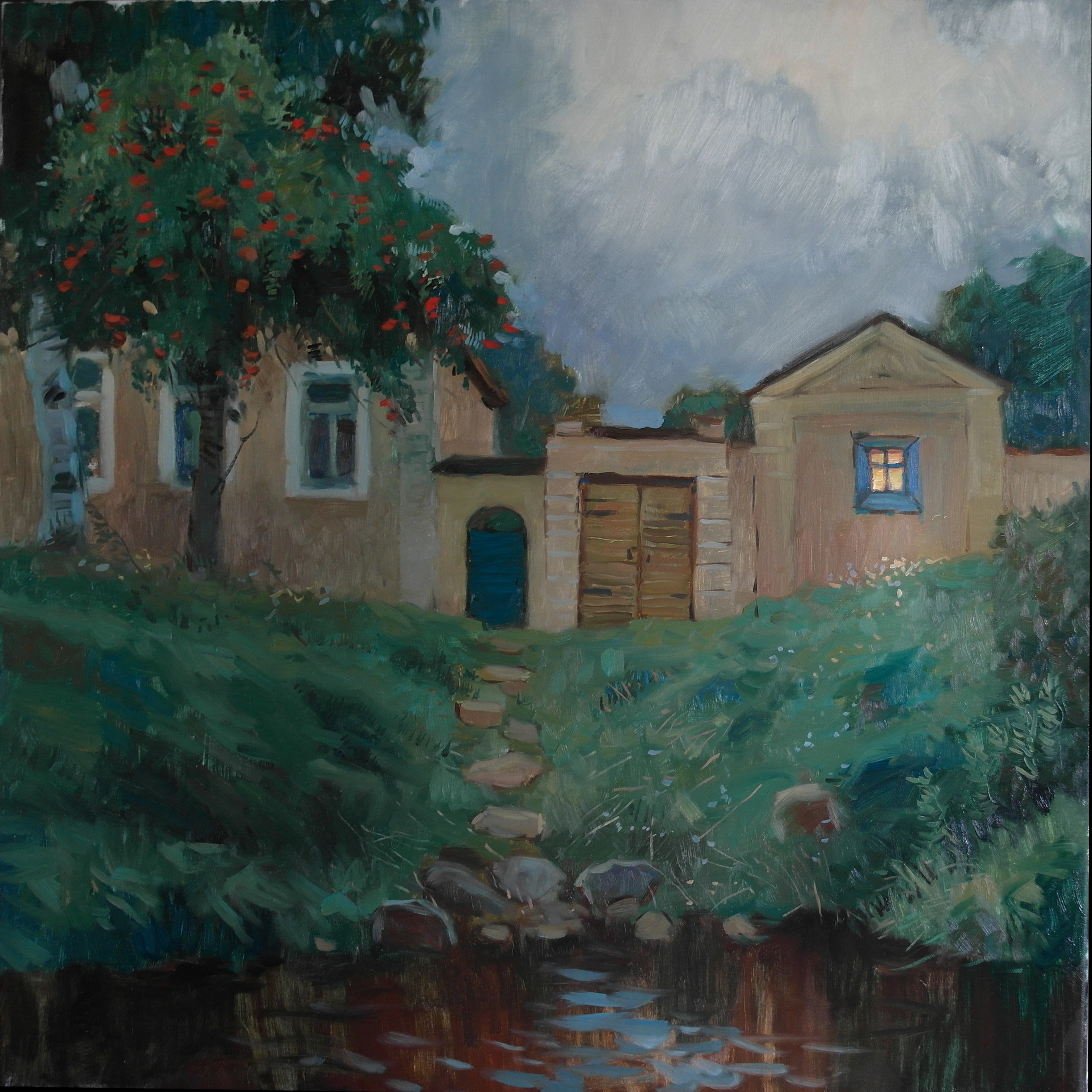 Вечер. Рябина в Торжке - 80х80 см , холст масло