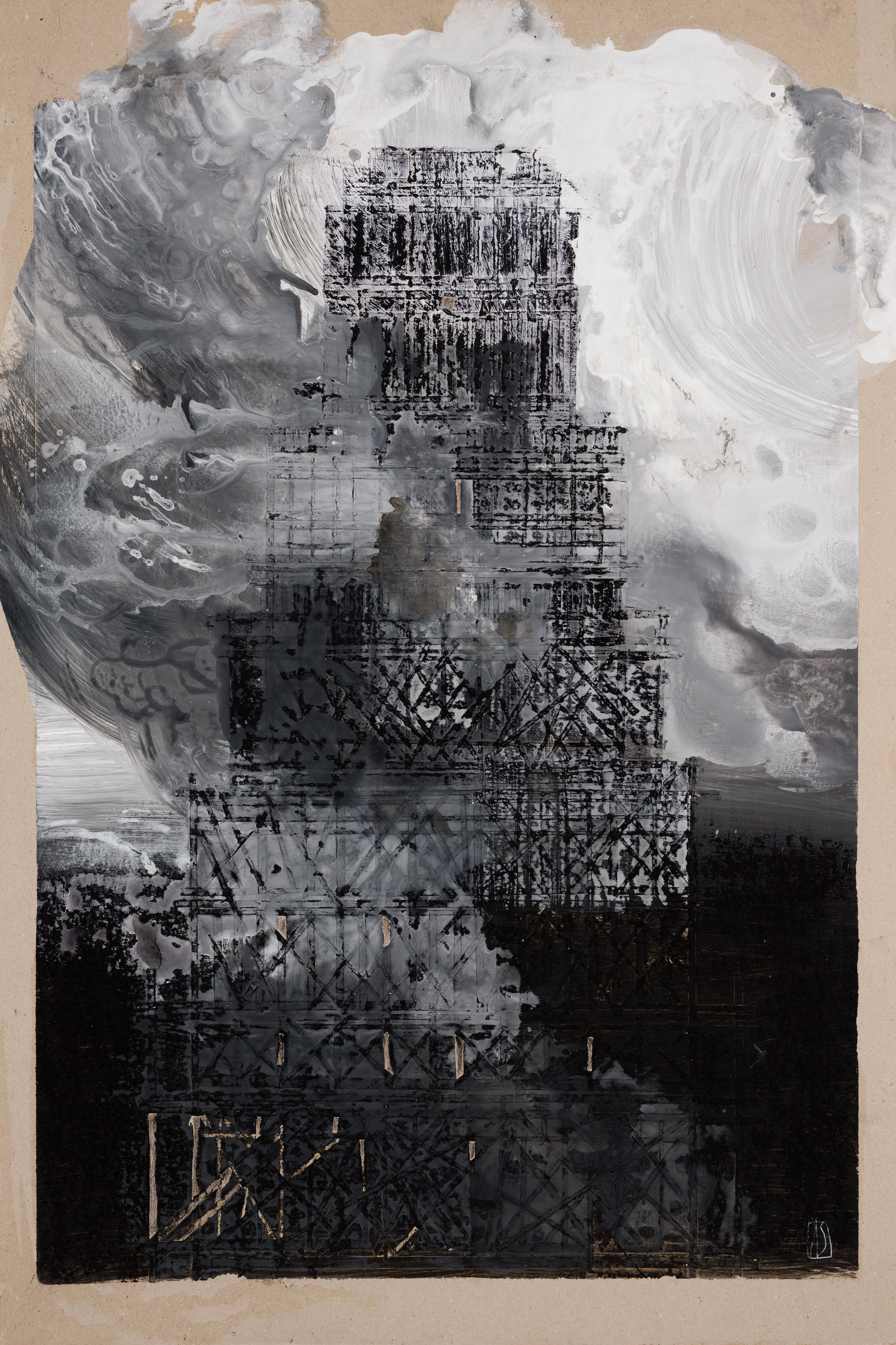 «Башня I» - художник Лариса Блохина (картон, смешанная техника, 119x79 см, 2021)