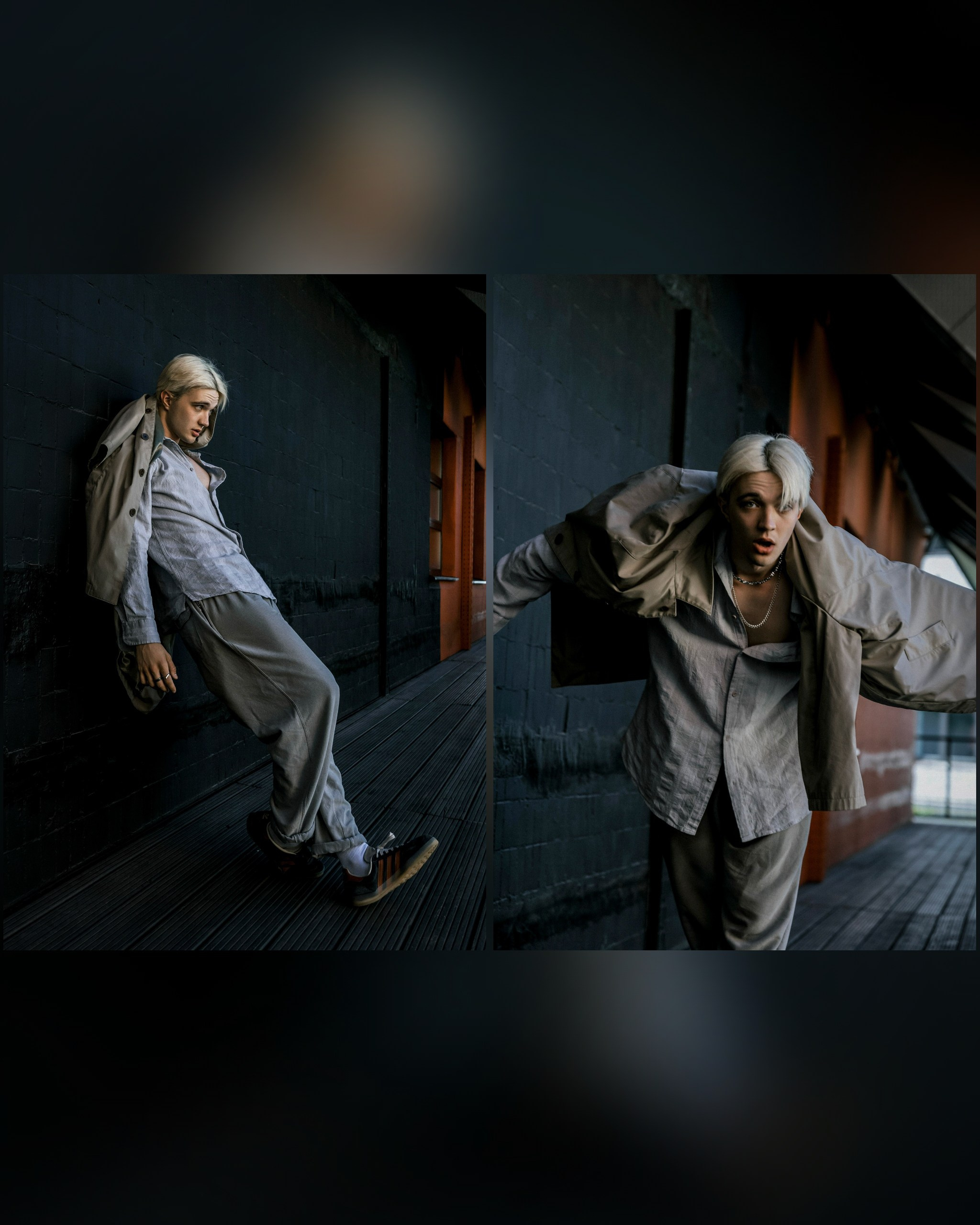 парень опирается на стену