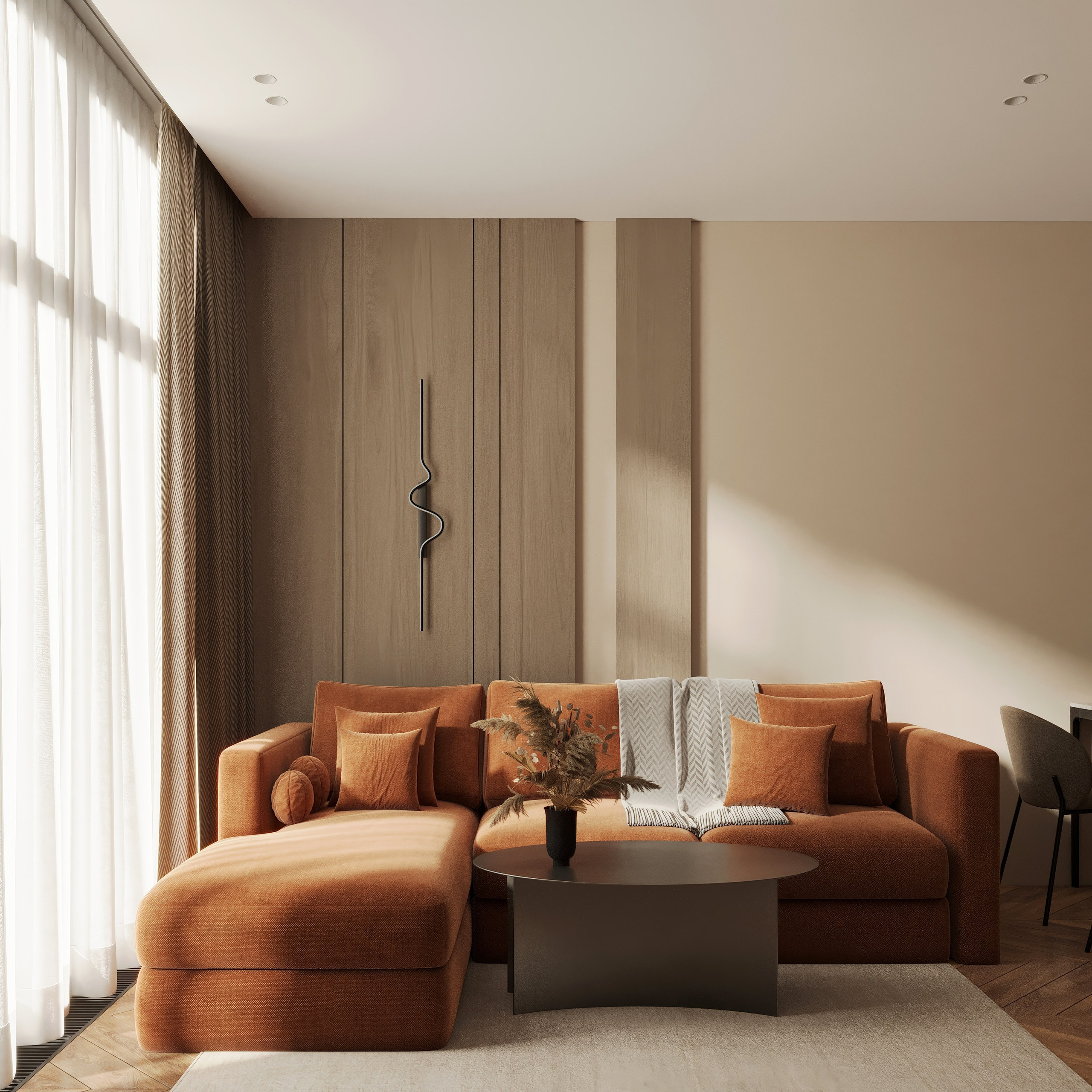Studio Apartment — Warm and Modern Interior Design. 3D INTERIOR AND ARCHITECTURE VISUALIZATION