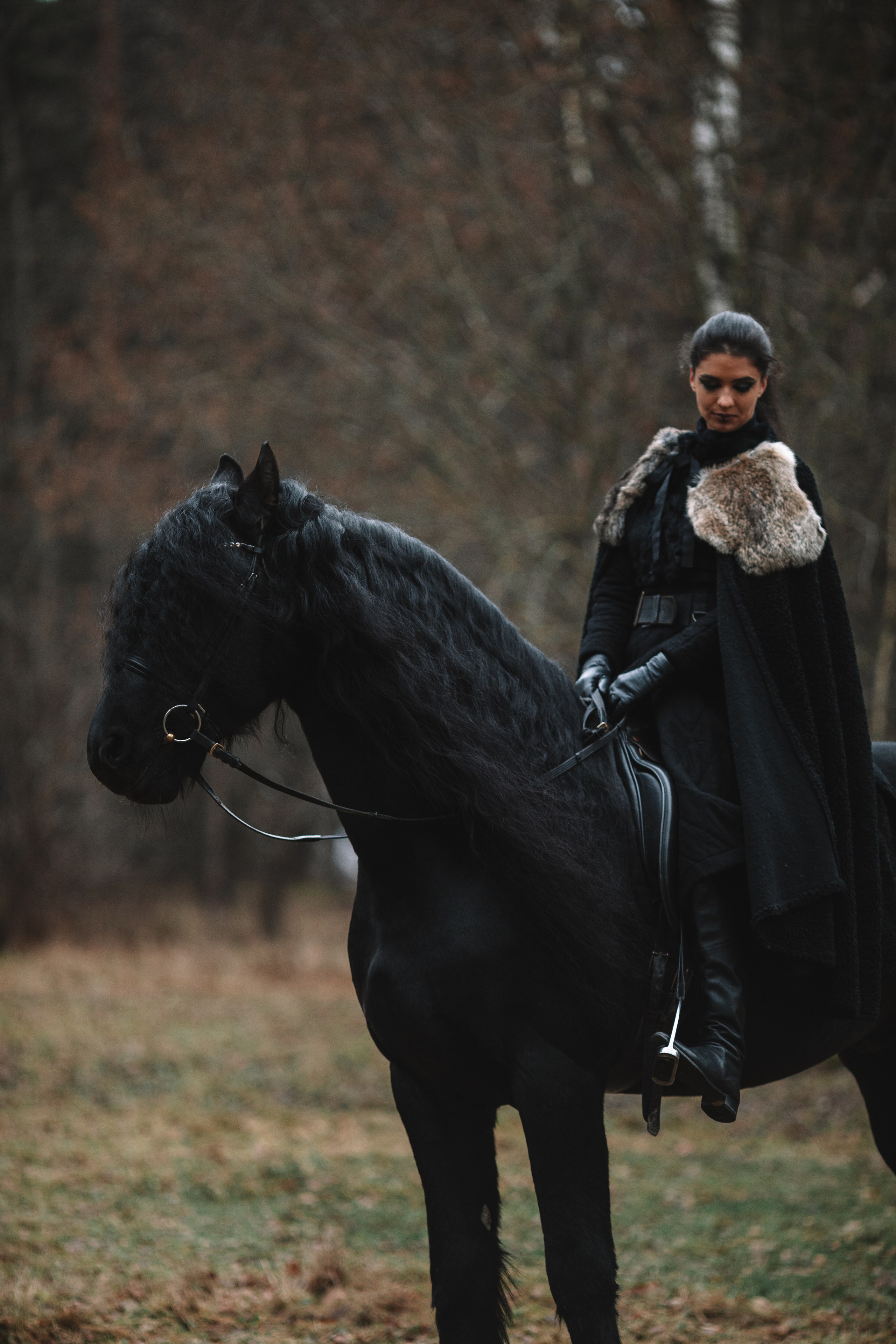 Наташа с фризом в костюме викинга. Фотосессии с лошадьми