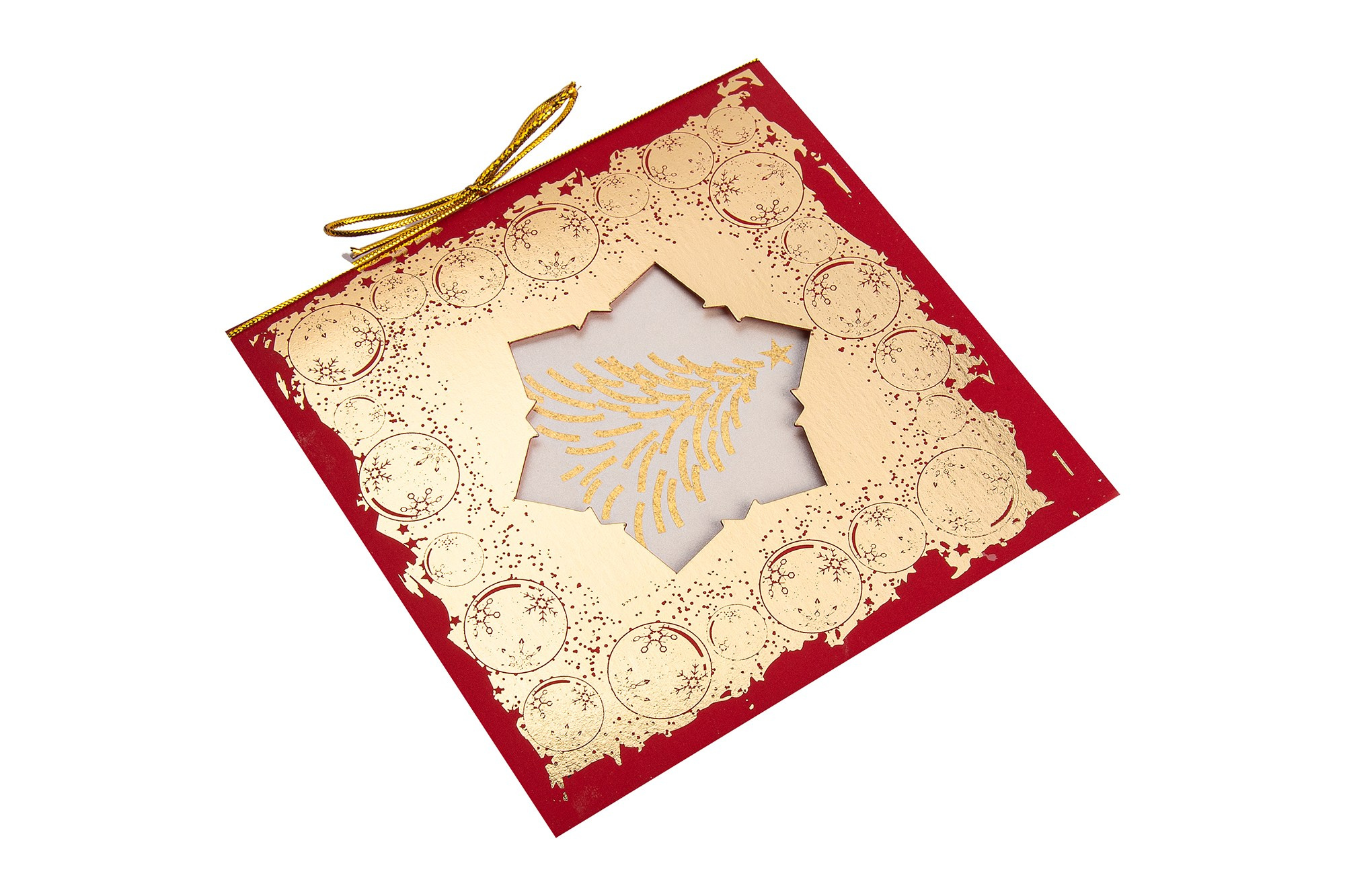 Новогодняя открытка красная с золотыми вставками