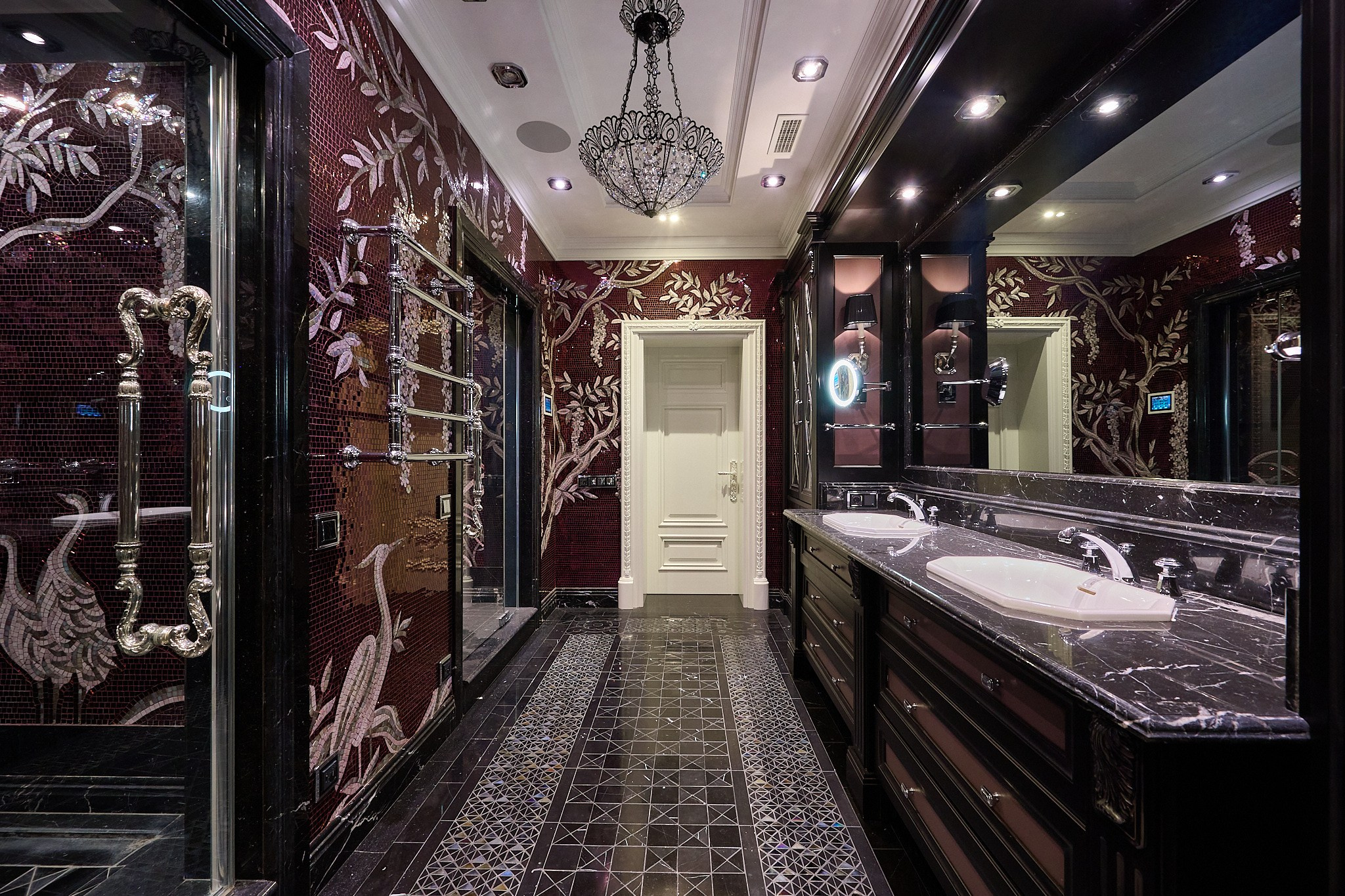 ванная черная красная графичные стены 