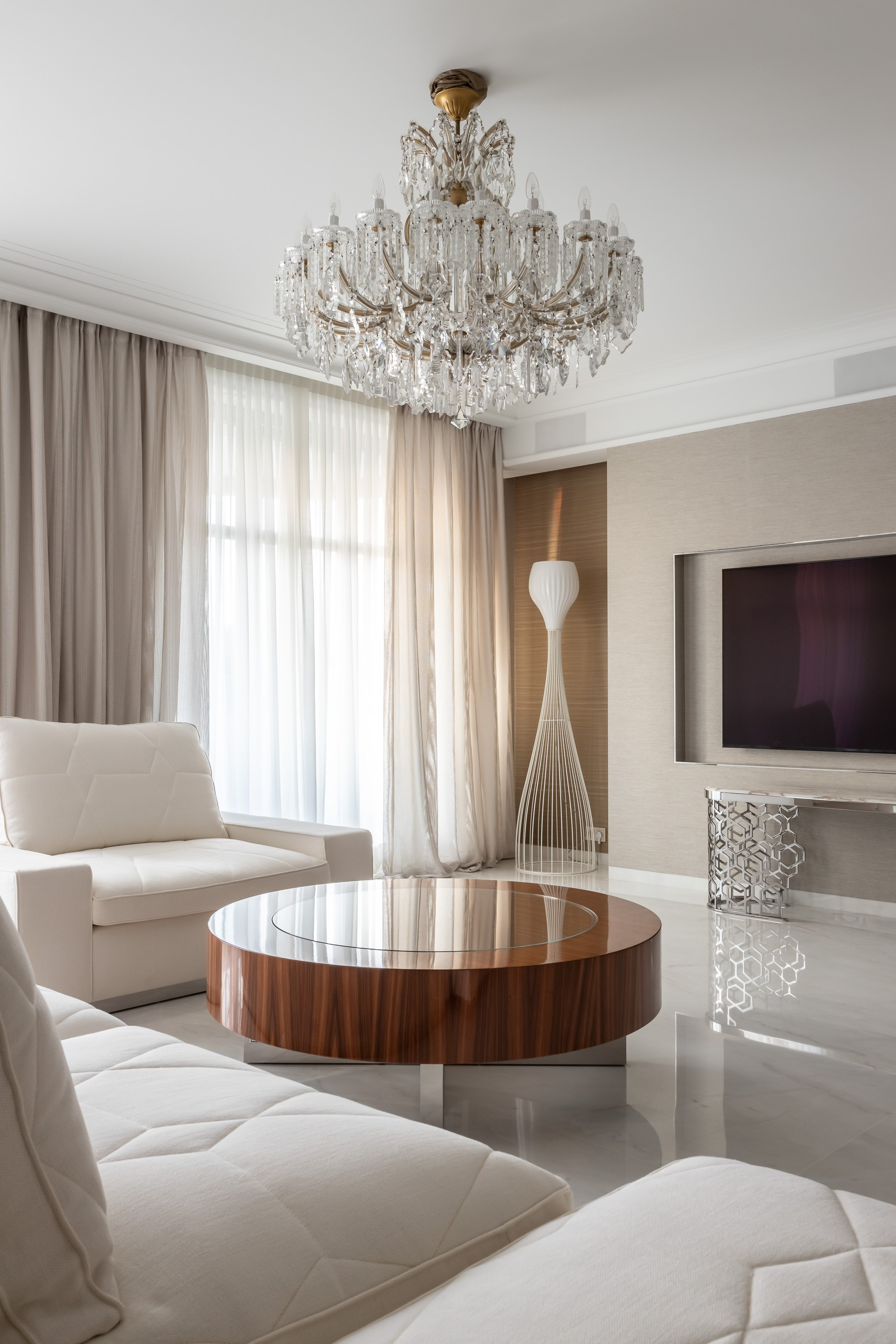 Luxury apartment living room interior - photographer Andrey Dunin - architect Viktoria Zaretskaya