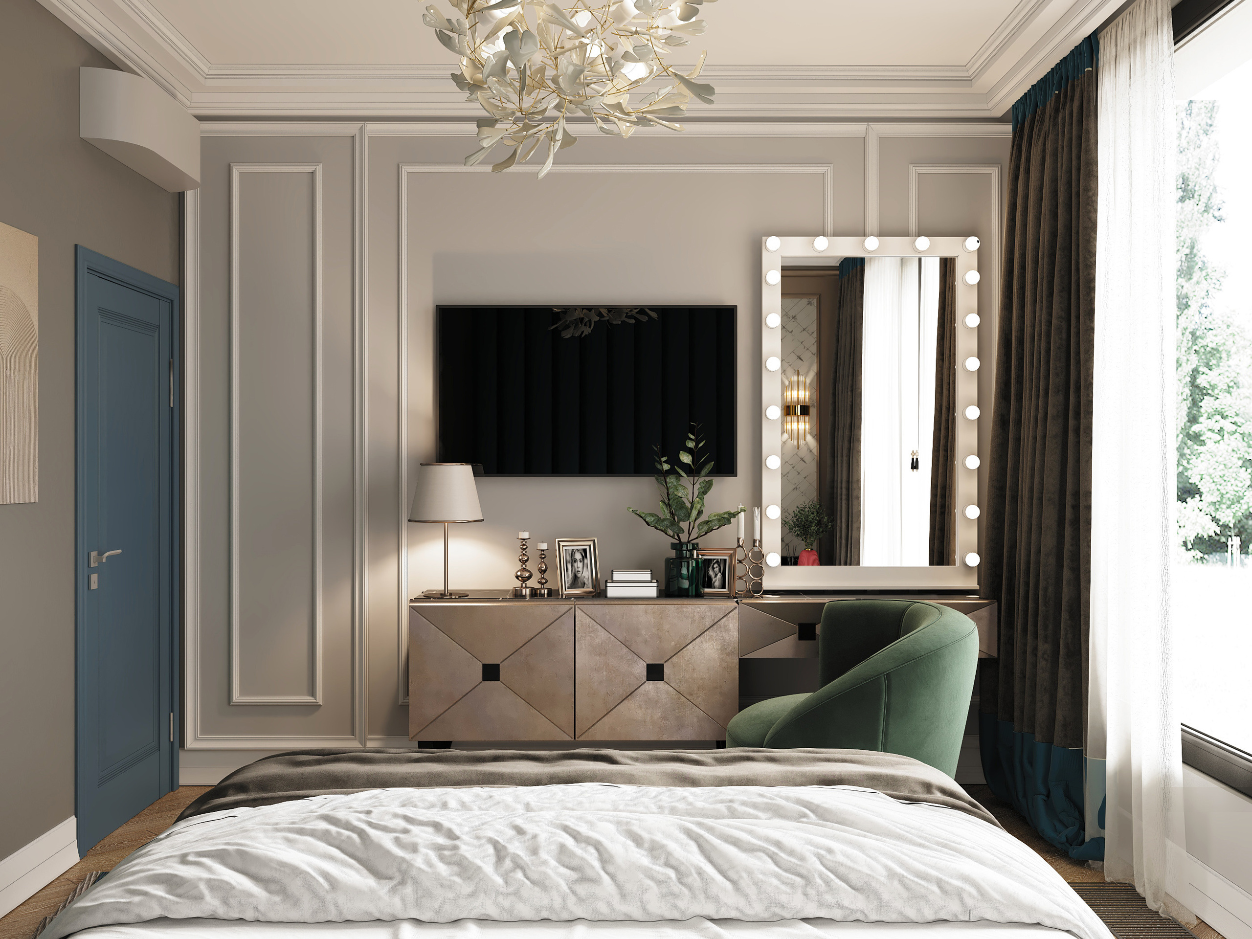 Визуализация, частный дом в Немецкой деревне, вдохновение, интерьер, визуализация, спальня, минмализм, ODS