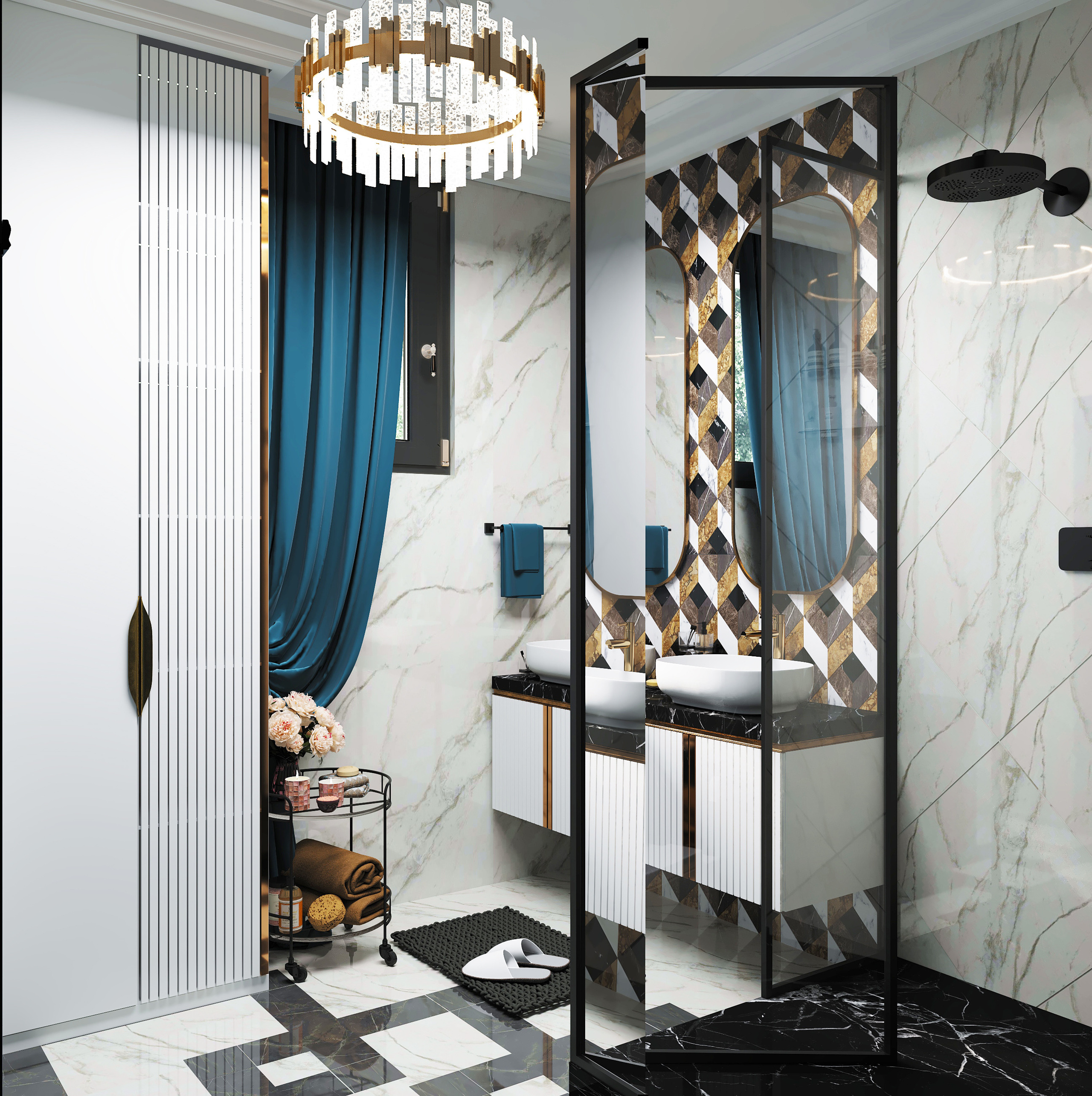 Визуализация, частный дом в Немецкой деревне, вдохновение, интерьер, визуализация, ванная, минмализм, ODS