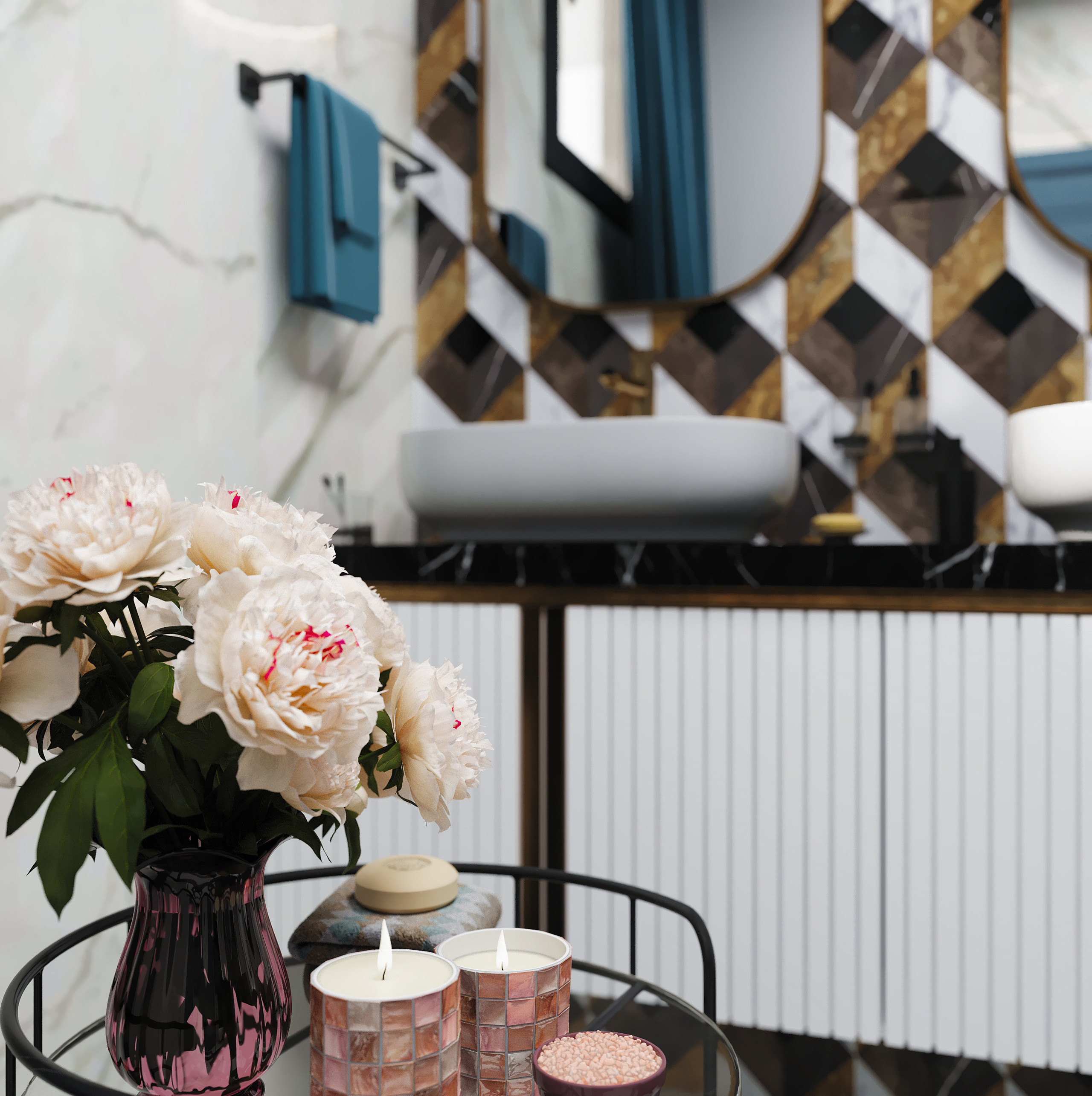 Визуализация, частный дом в Немецкой деревне, вдохновение, интерьер, визуализация, ванная, минмализм, ODS