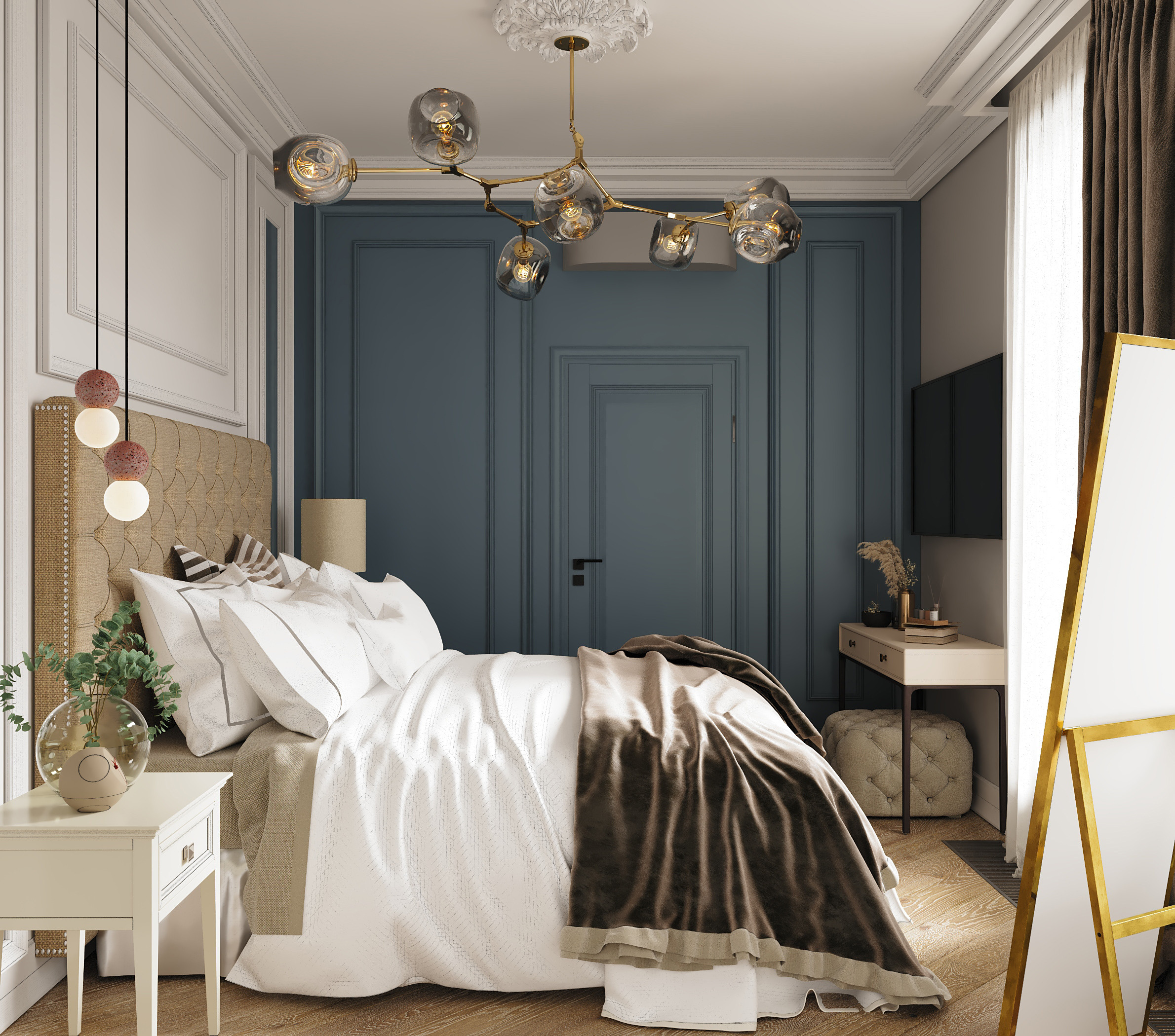 Визуализация, частный дом в Немецкой деревне, вдохновение, интерьер, визуализация, спальня, минмализм, ODS