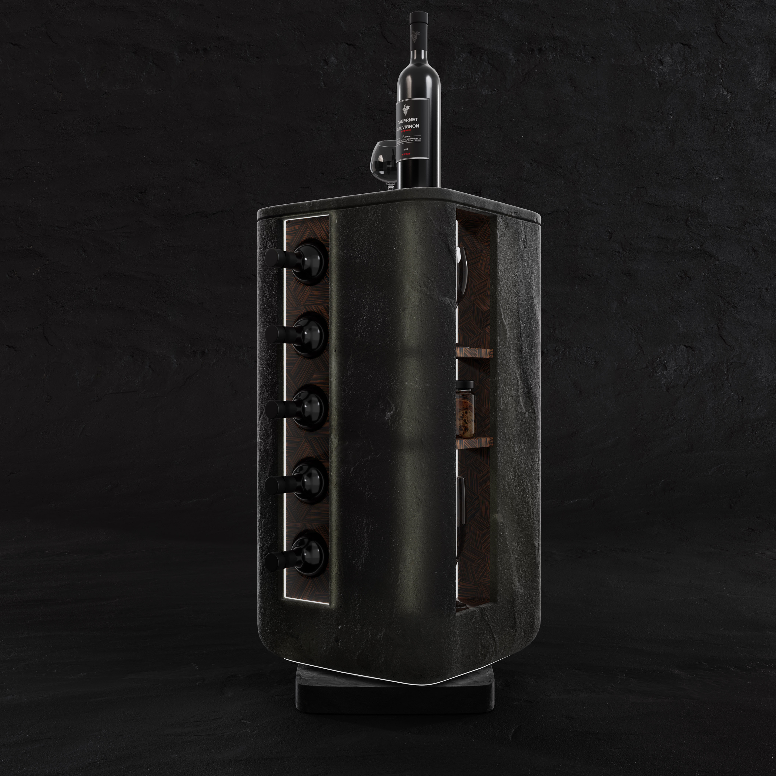 Визуализация, предметная визуализация, мебель, визуализация, мебель из камня, винный шкаф, вдохновение, интерьер, визуализация, минмализм, ODS