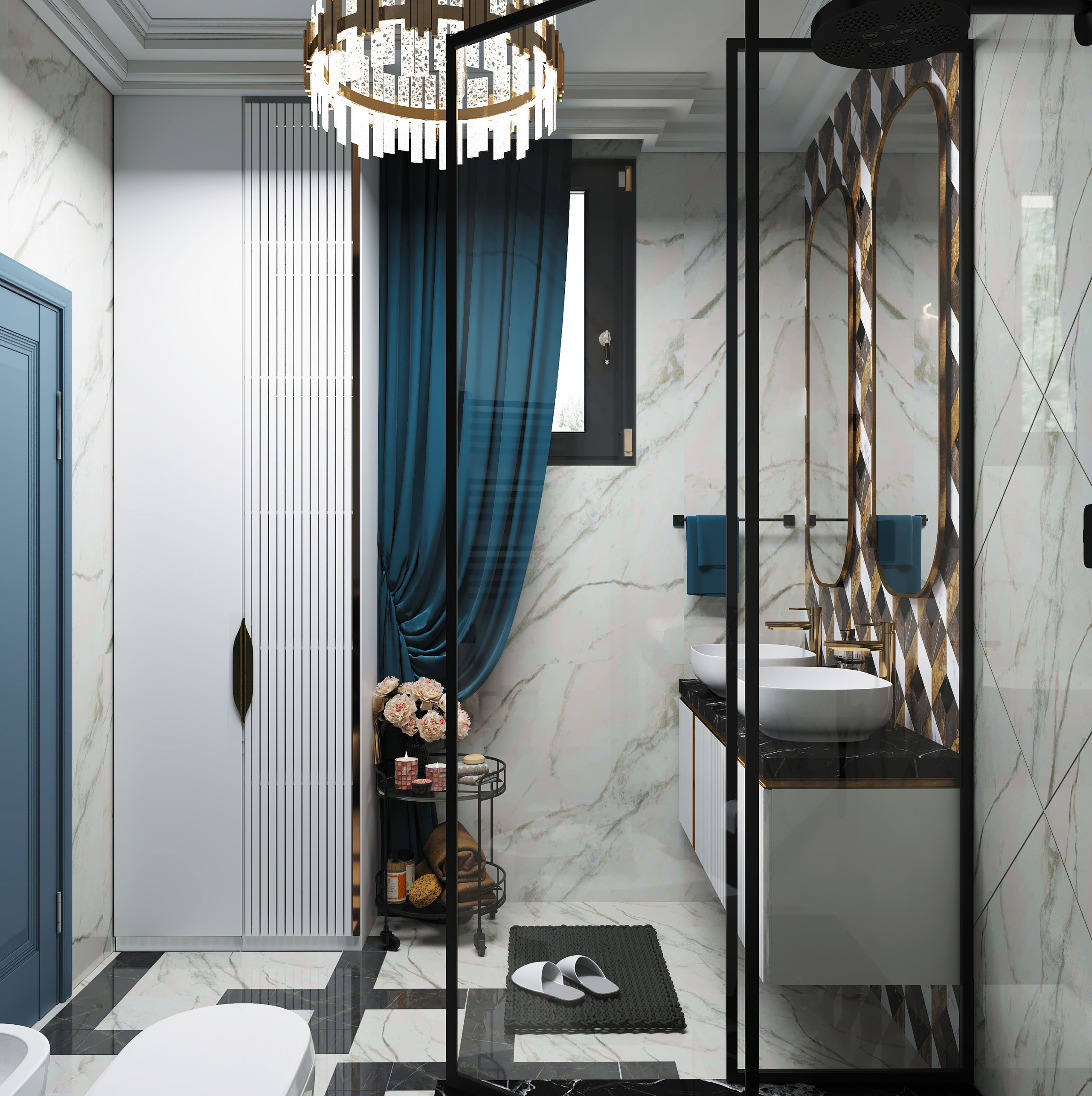 Визуализация, частный дом в Немецкой деревне, вдохновение, интерьер, визуализация, ванная, минмализм, ODS