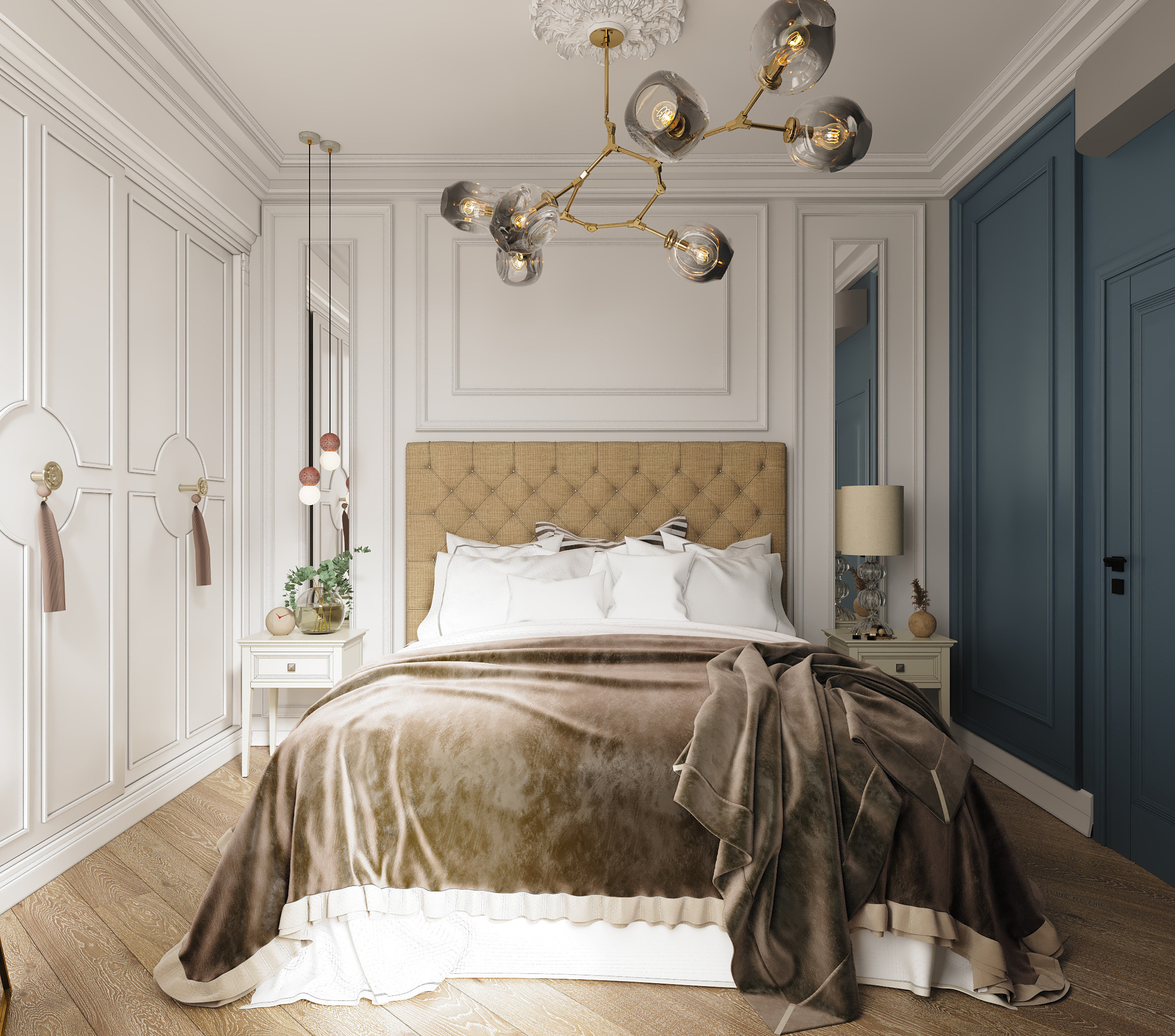 Визуализация, частный дом в Немецкой деревне, вдохновение, интерьер, визуализация, спальня, минмализм, ODS