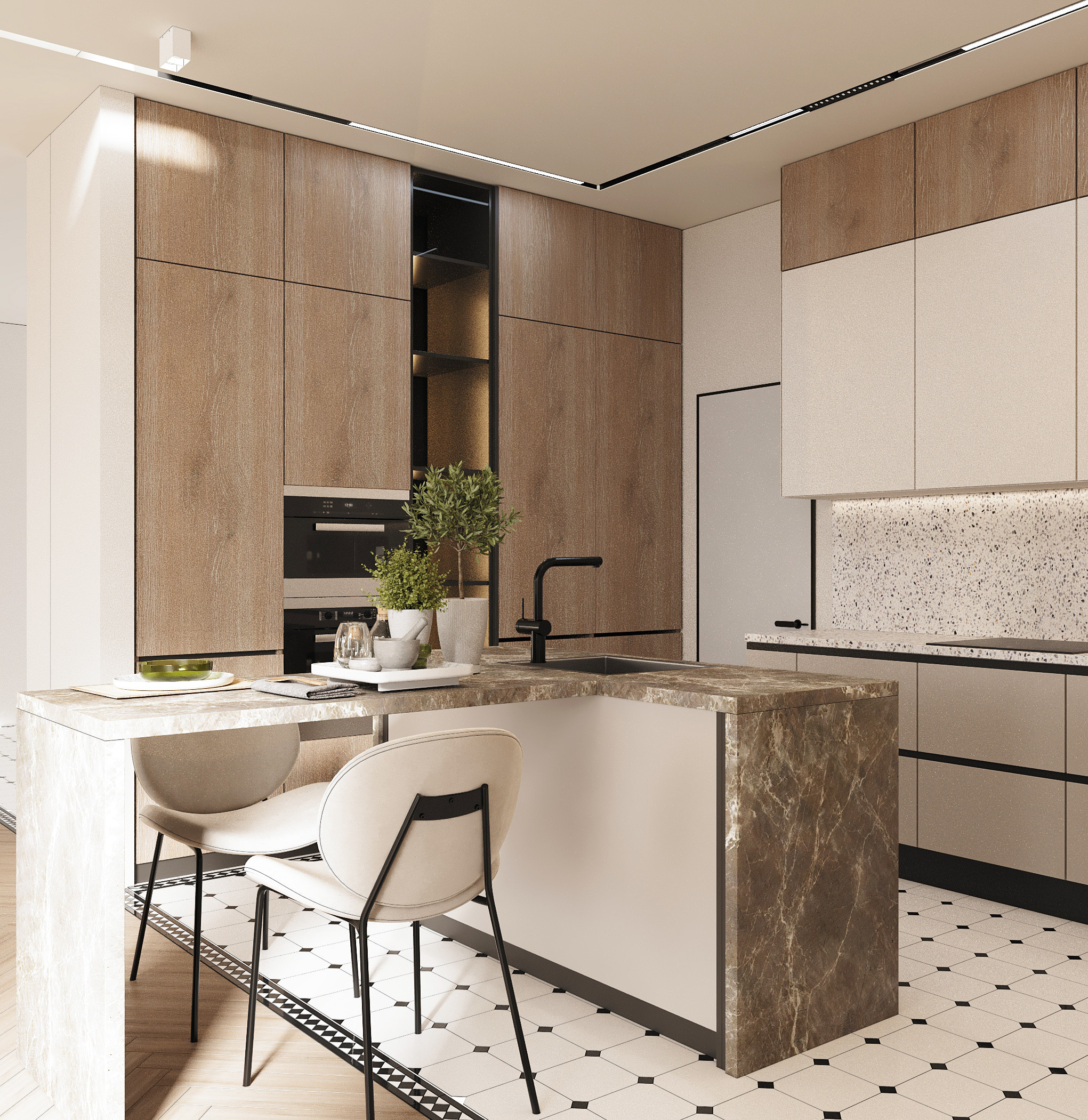 Визуализация, квартира, Фахверк, вдохновение, интерьер, визуализация, кухня, минмализм, ODS