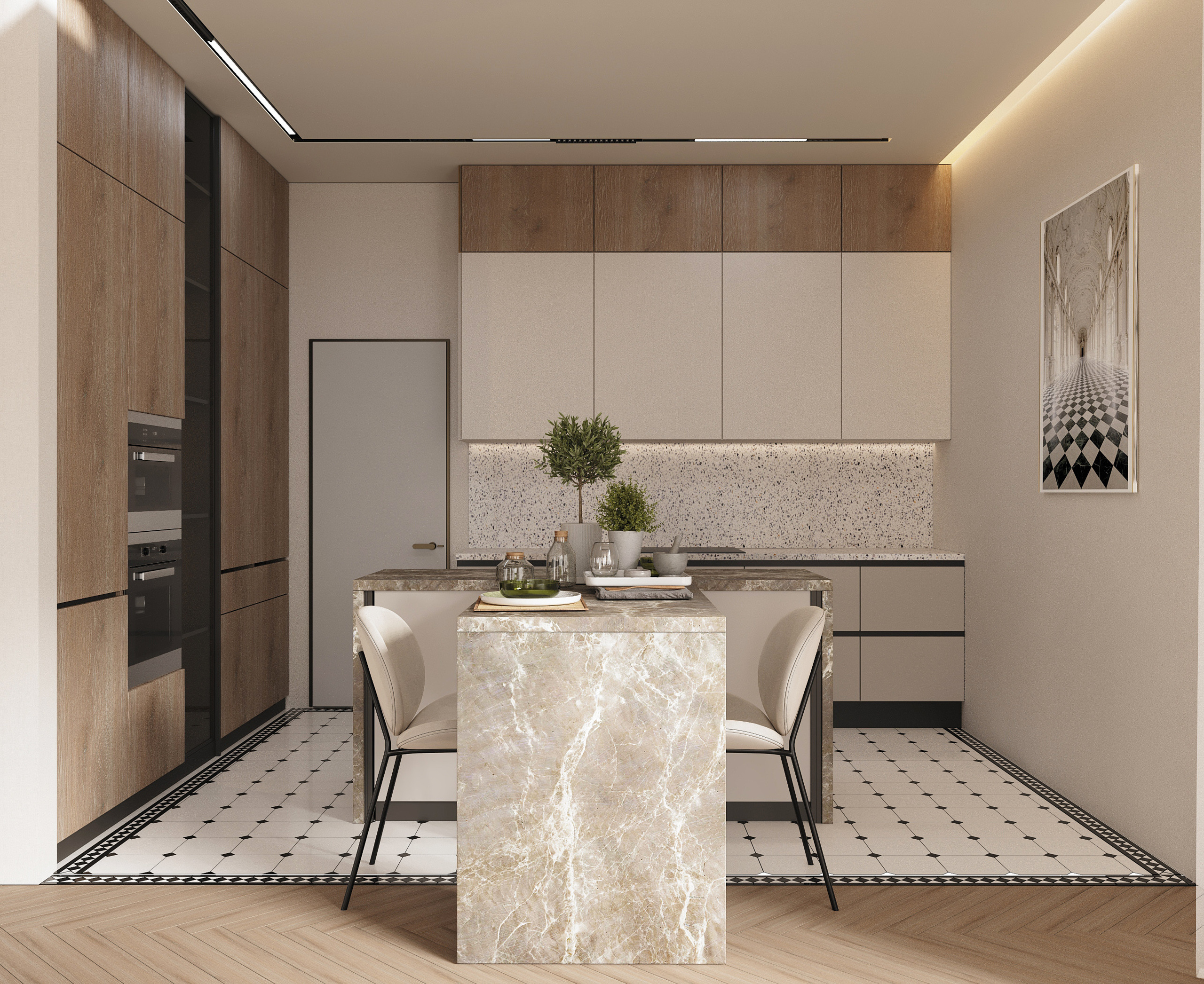 Визуализация, квартира, Фахверк, вдохновение, интерьер, визуализация, кухня, минмализм, ODS