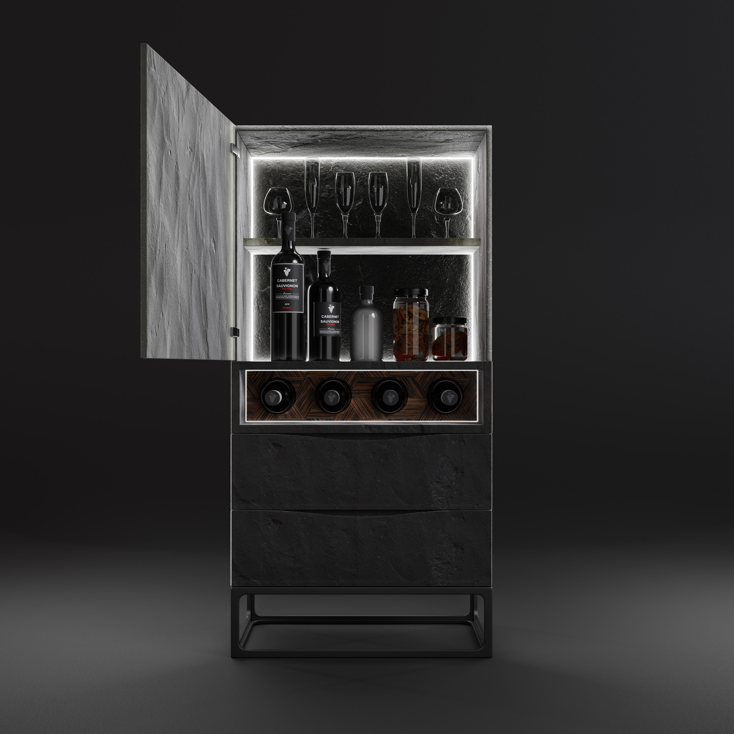Визуализация, предметная визуализация, мебель, визуализация, мебель из камня, винный шкаф, вдохновение, интерьер, визуализация, минмализм, ODS