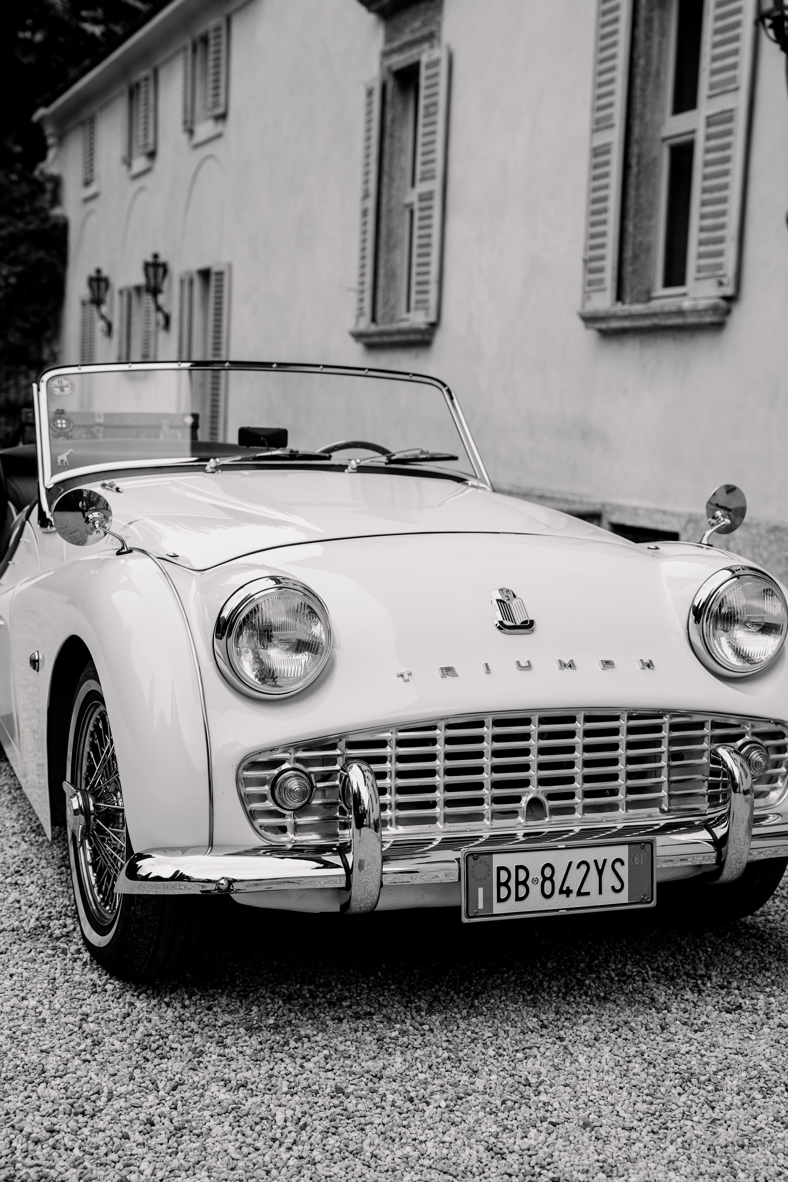 Vintage classic car photographed during a destination wedding in Italy