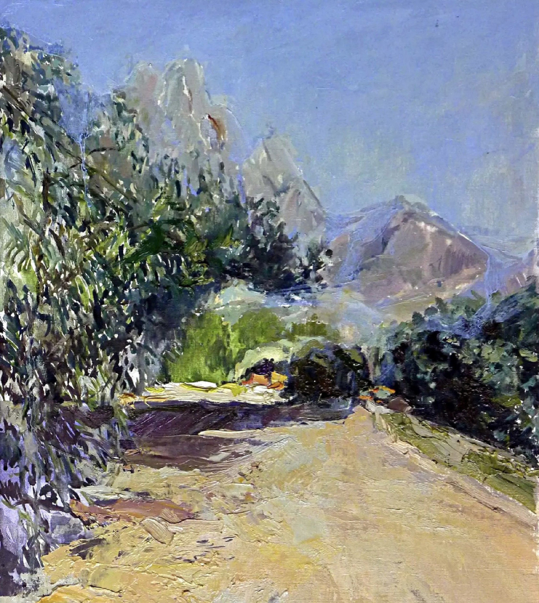 "Испанские мотивы" 38Х45 см Бумага/масло, 2015. В частной коллекции  Живопись, Масло, Синий, Импрессионизм 