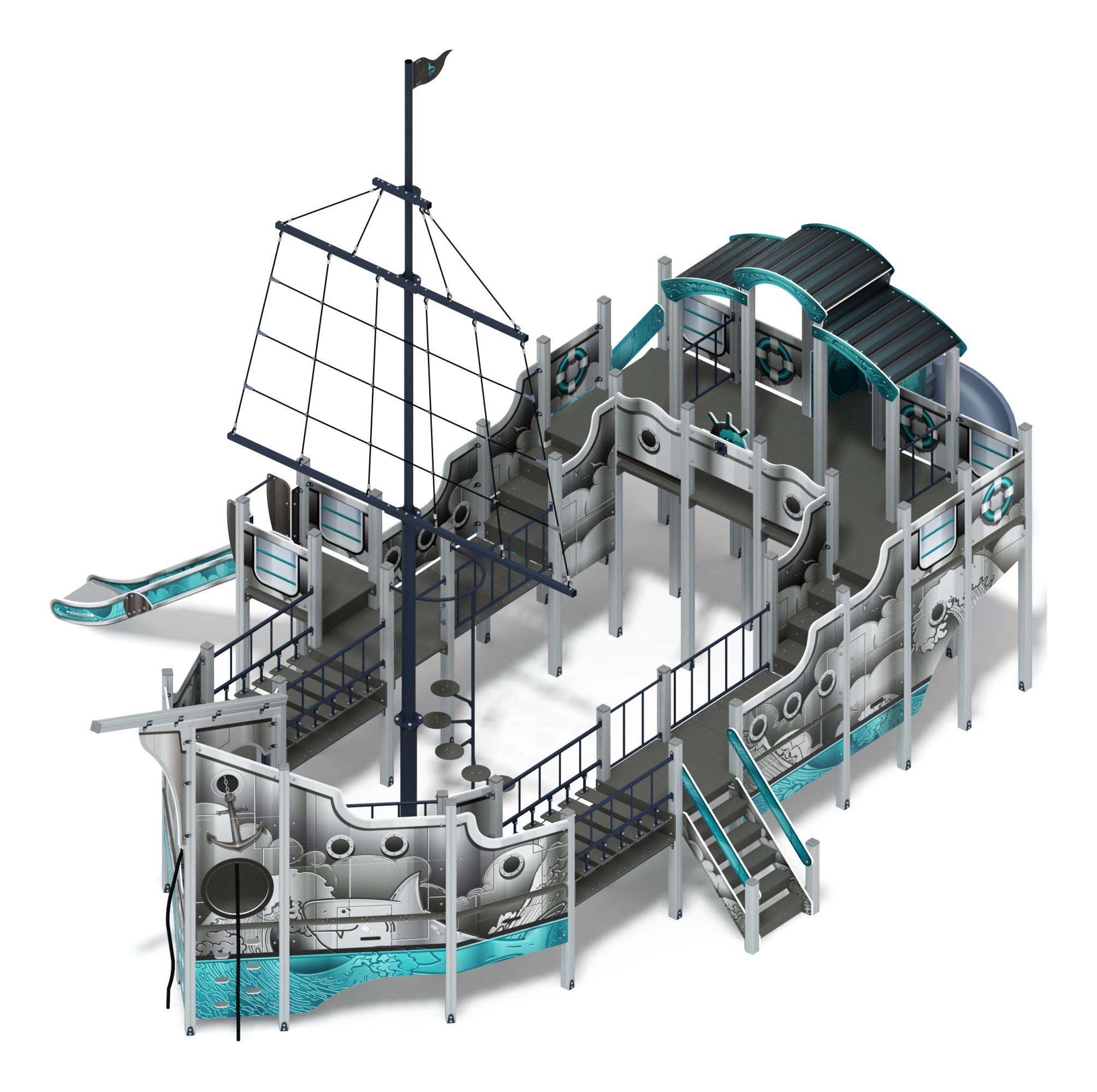 Фрегат (Лагуна) (винтовой скат) горка Н 1500 горка Н 2000 ДИК 2.03.3.04-12.И1                                                                              Габариты (ШхДхВ): 12920х8970х9450                                                                                                                                                                       Зона безопасности, мм: 16420х12470                                                                                                                                                                 Скат горки: H=1500 (металлический скат) / H=2000 (винтовой скат)                                                                                                                                            Возрастные ограничения от 5 до 12 лет