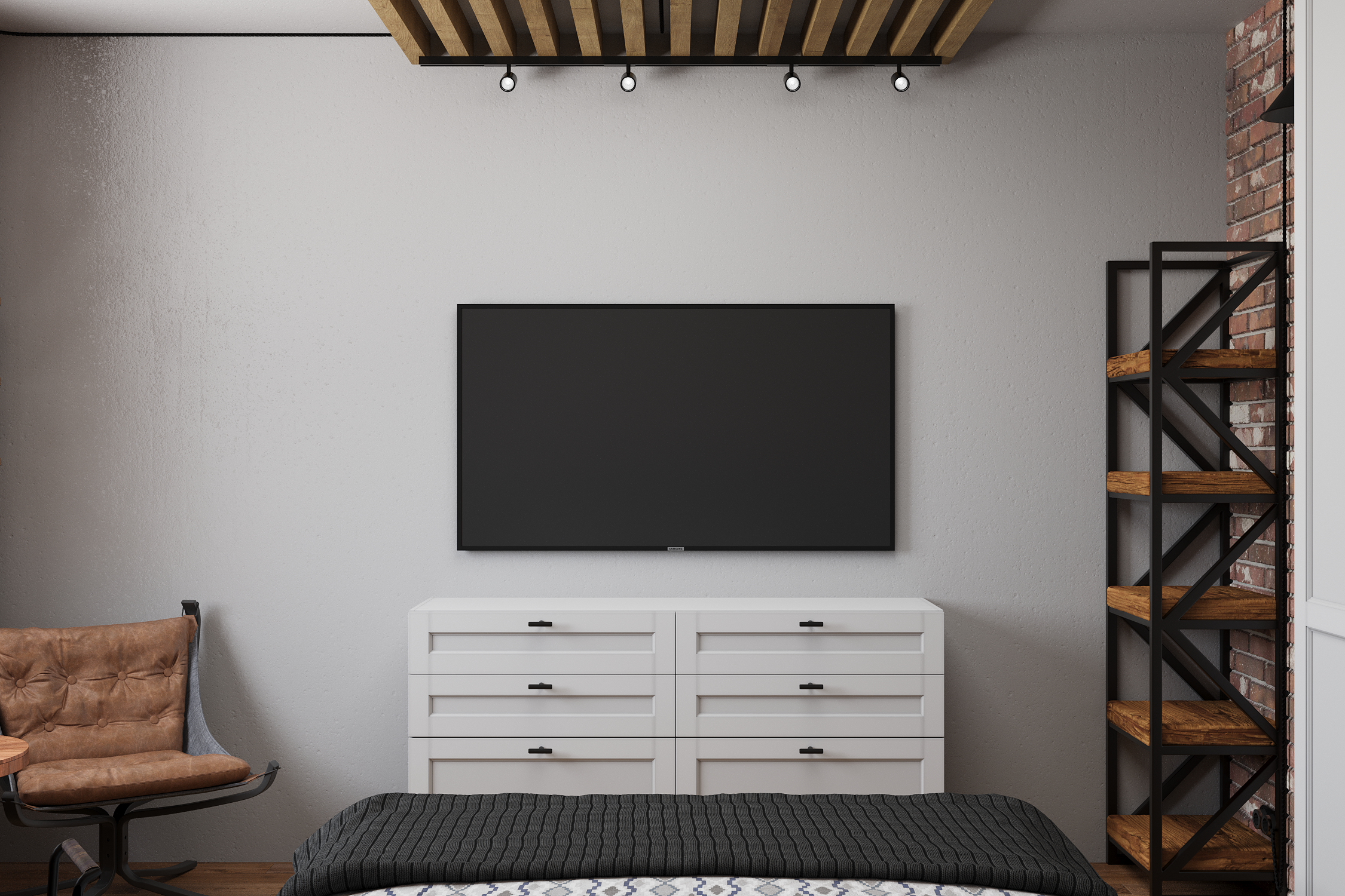 Спальня в стиле Loft. 3D-визуализации